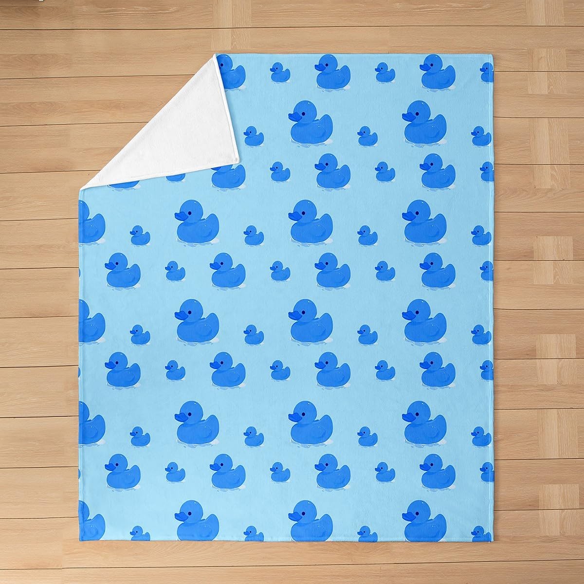 Cute Duck Kids Flannel Blanket,Cartoon Animals Fleece Blanket for Teens Girls Boys Adult Room Decor,Rustic Farm Duck Blankets Funny Blue Soft Sherpa Blanket,for Chair/Sofa,90"×90"