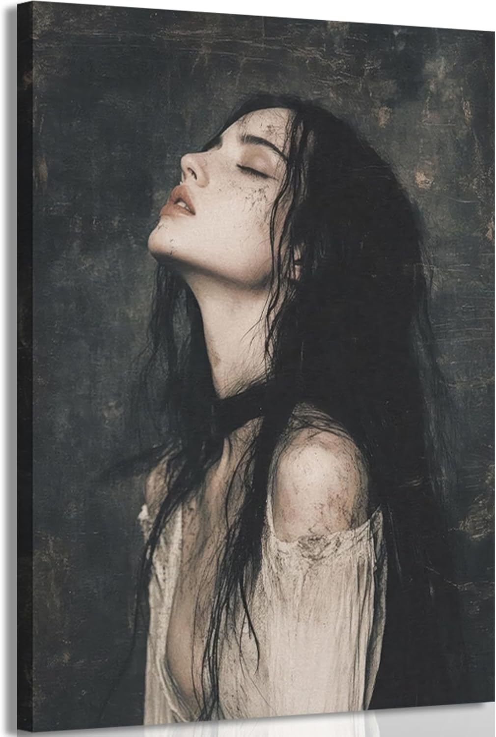 XLYFVLGF Dark Melancholy Bookish Canvas Wall Art Dark preppy wall decor picture Gothic Victorian woman painting artwork Melancholic Reading Nook Print Poster for Bedroom Gallery Decoration 12x16in