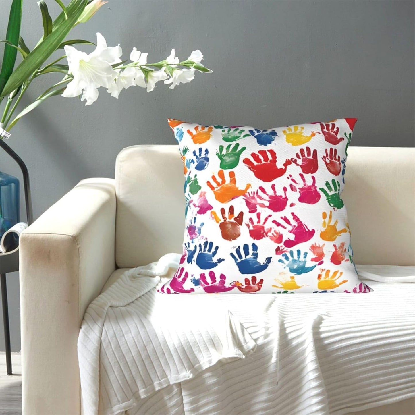 All-Season Square Pillow Covers 18"X18", Hand, Decorative Throw Pillow Covers for Sofa Bed Couch, Hidden Zipper Cushion Cover, Square Lumbar & Accent Pillowcases for Home Decor
