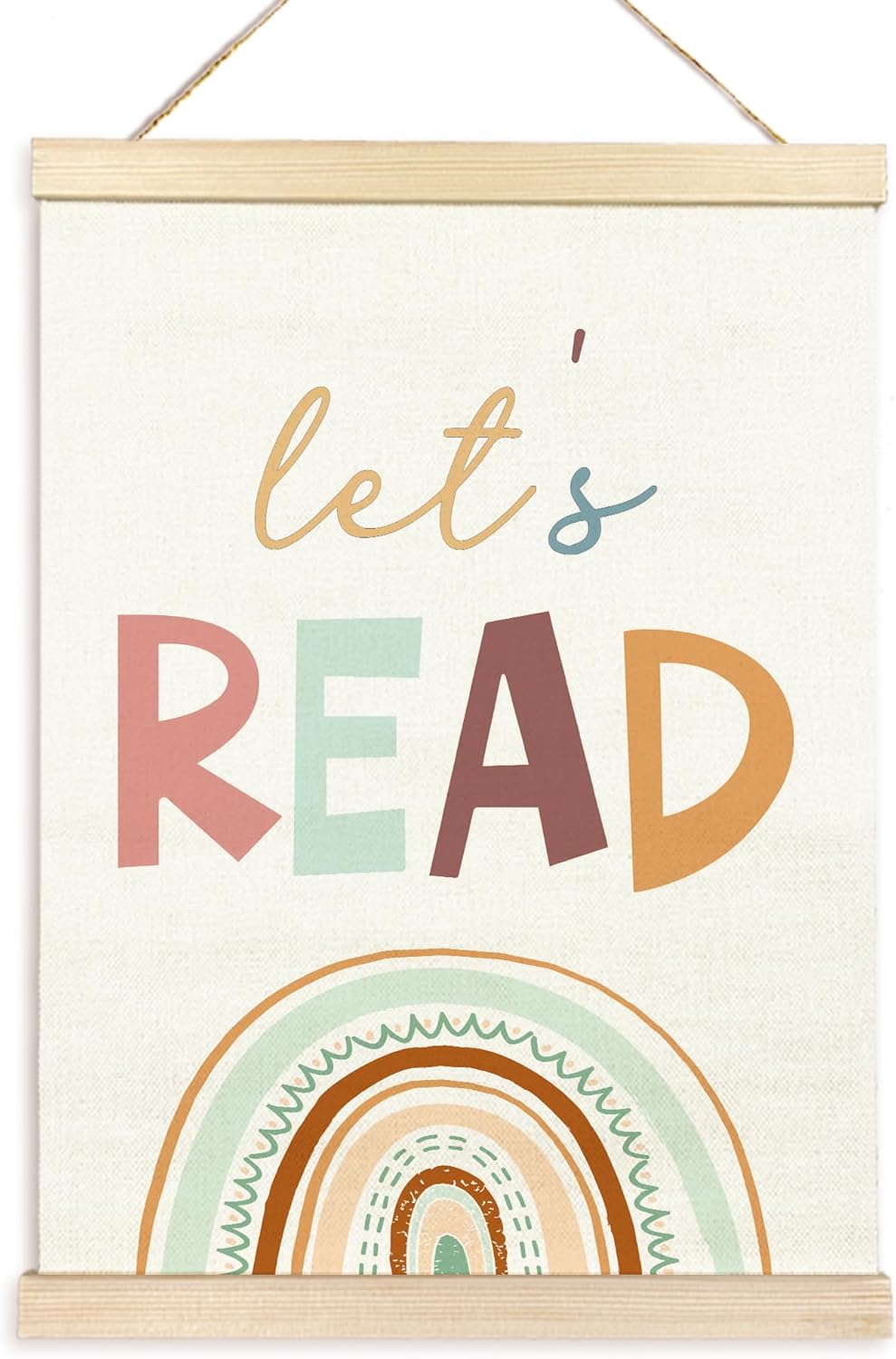 TAEDIN Let’s Read Reading Corner Poster Hanger Frame, Baby Boys Girls Wooden Canvas Artwork Print Hanging Sign Boho Rainbow Reading Book Lovers for Nursery Preschool Classroom Decor 12X16