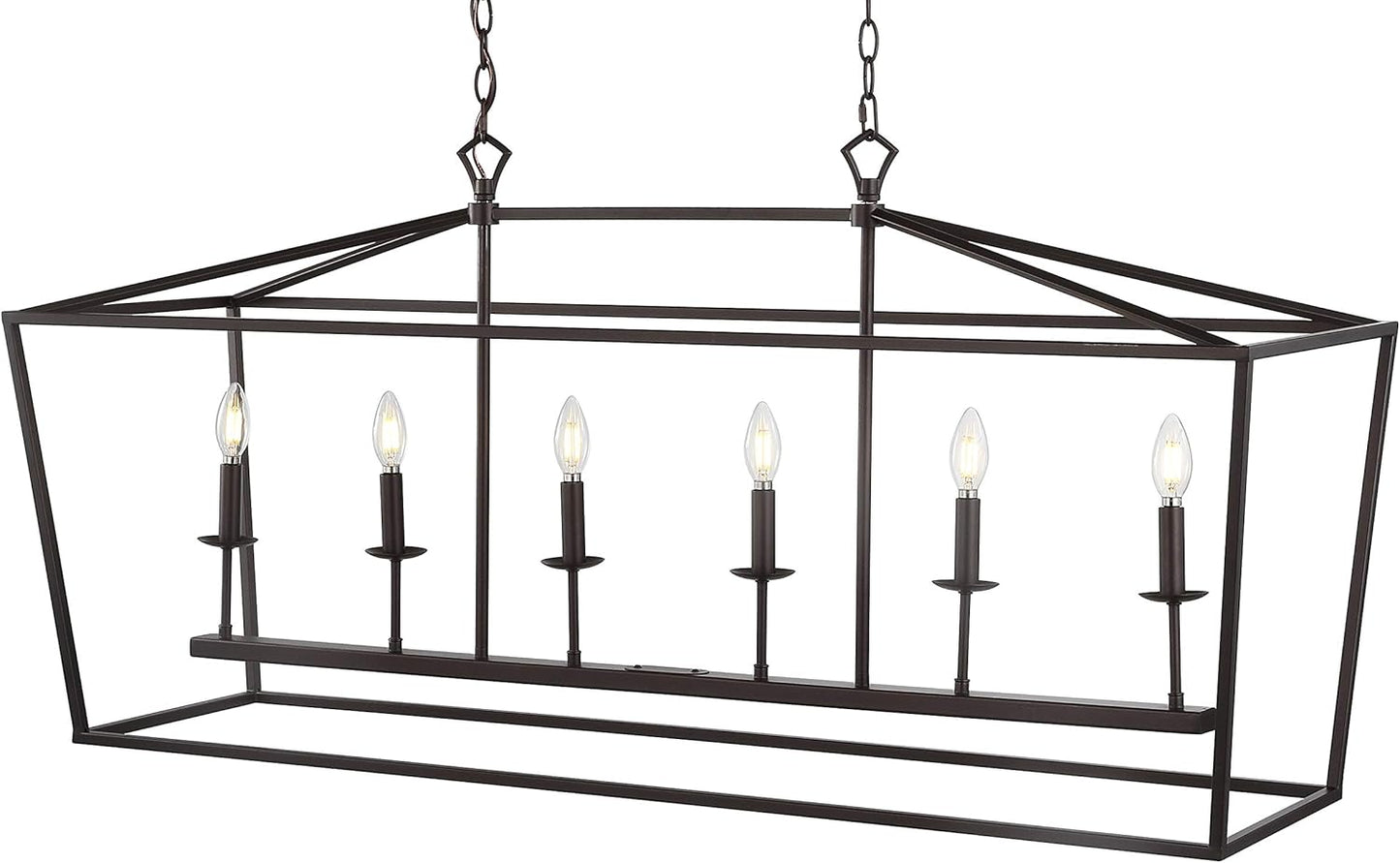 JONATHAN Y 49" Oil Rubbed Bronze Lantern Pendant Light, 1-Light Pagoda Style Metal Cage Farmhouse Hanging Ceiling Fixture for Kitchen Island, LED Bulb Included (JYL7439A)