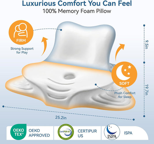 Reading Pillow for Bed Memory Foam - Ergonomic Rest Position Pillow for Sleeping & Playing, Wedge Comfort Support for Reading, Back Pain & Acid Reflux, with Removable Cover