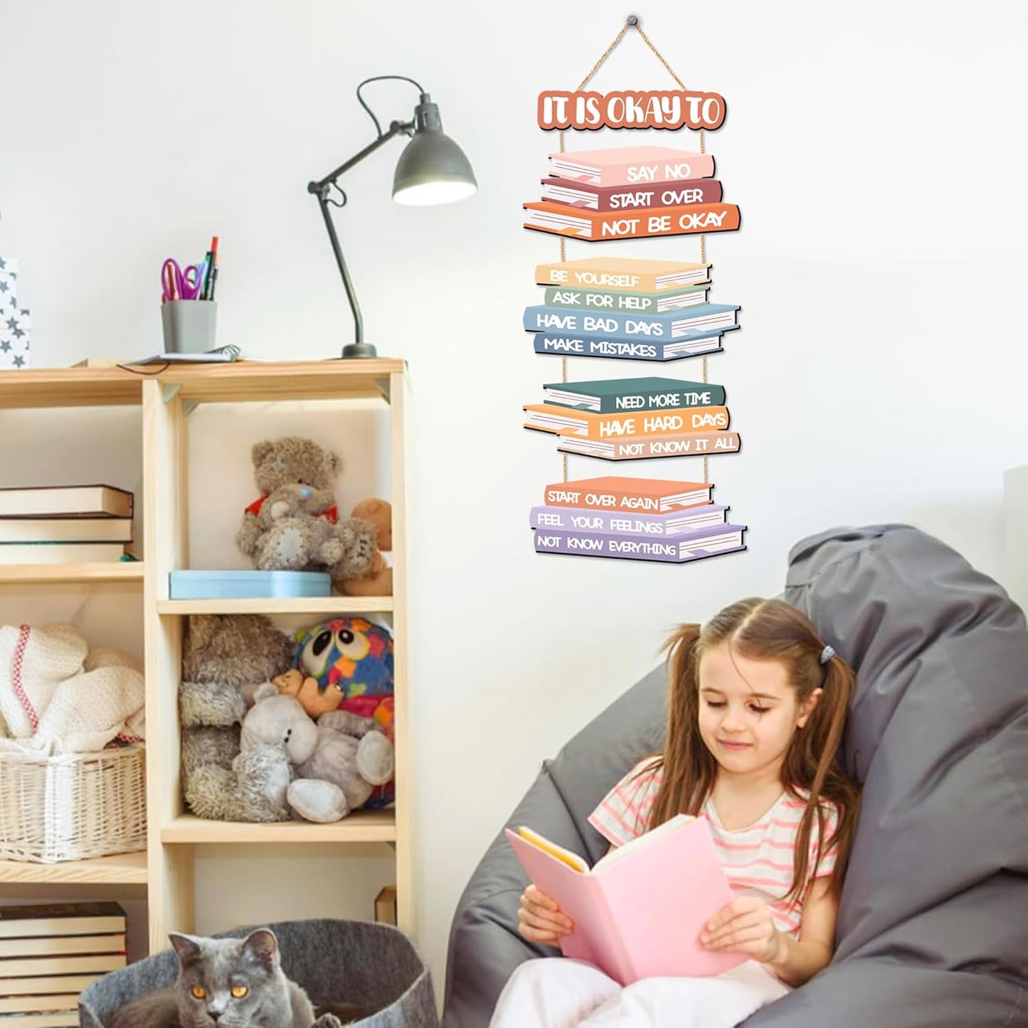 5 PCS Wooden Kids Inspirational Wall Art Sign It is Okay to Wall Decor for Boys Girls Bedroom Boho Nursery Hanging Plaque Motivational Quotes Signs Decor for Classroom Playroom Toddler Room Supplies