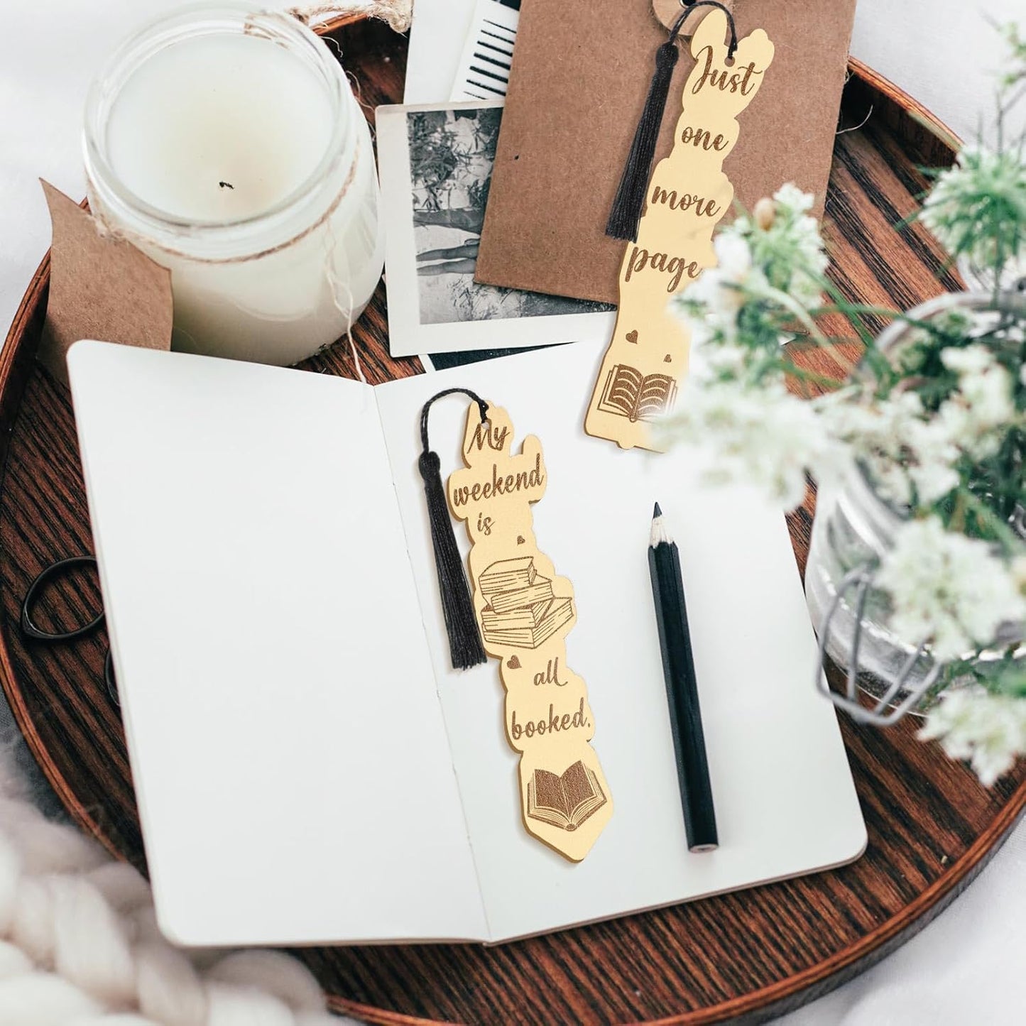 Colarr 12 Pcs Wood Bookmarks for Woman Book Club Gift for Book Worms Books Lovers Bookmarks Bulk with Tassels for Reading Party Favors Books Exchange Club Men & Women Friends(Retro)