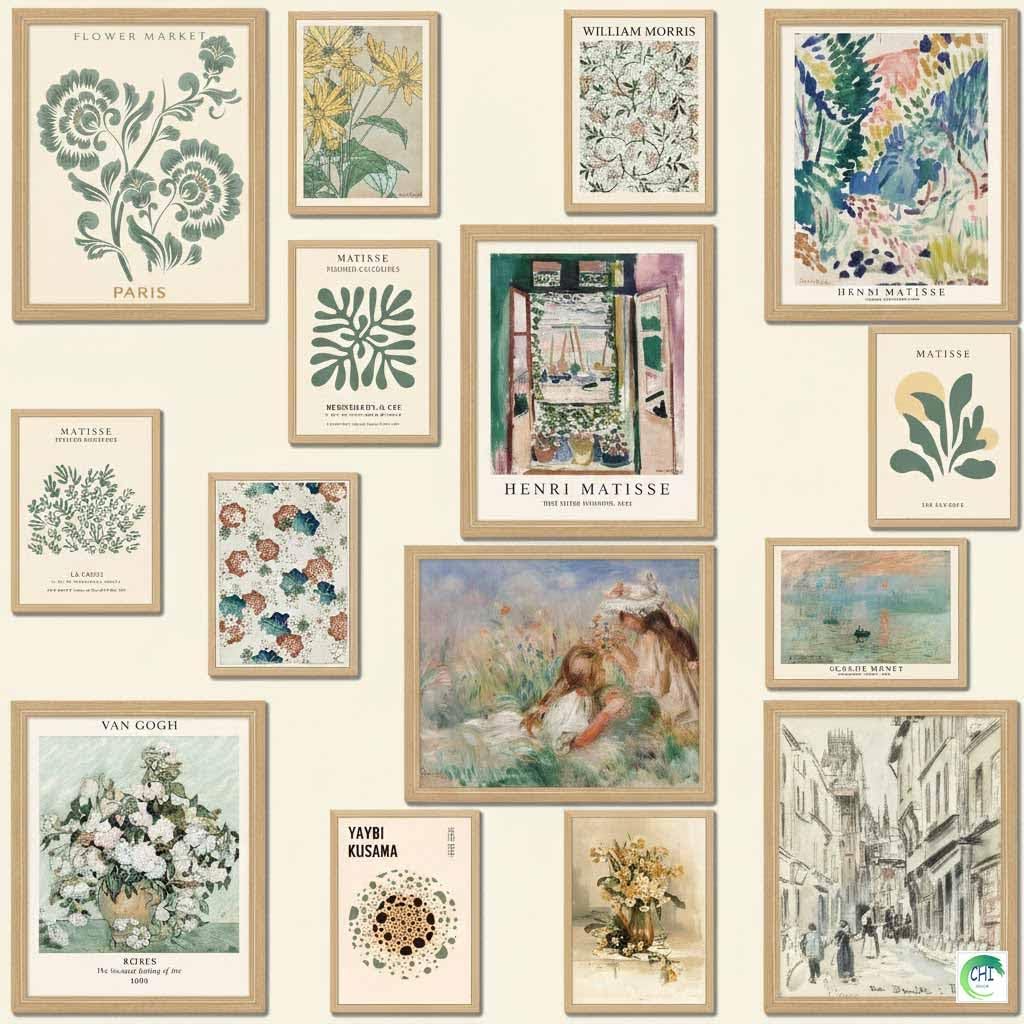 15 PCS Sage Green Wall Art Decor, Matisse Wall Prints, Abstract Posters for Room Aesthetic, Wall Art For Living Room Bedroom, Eclectic Boho Vintage Dorm Gallery Home Decor (Unframed, Green 1)
