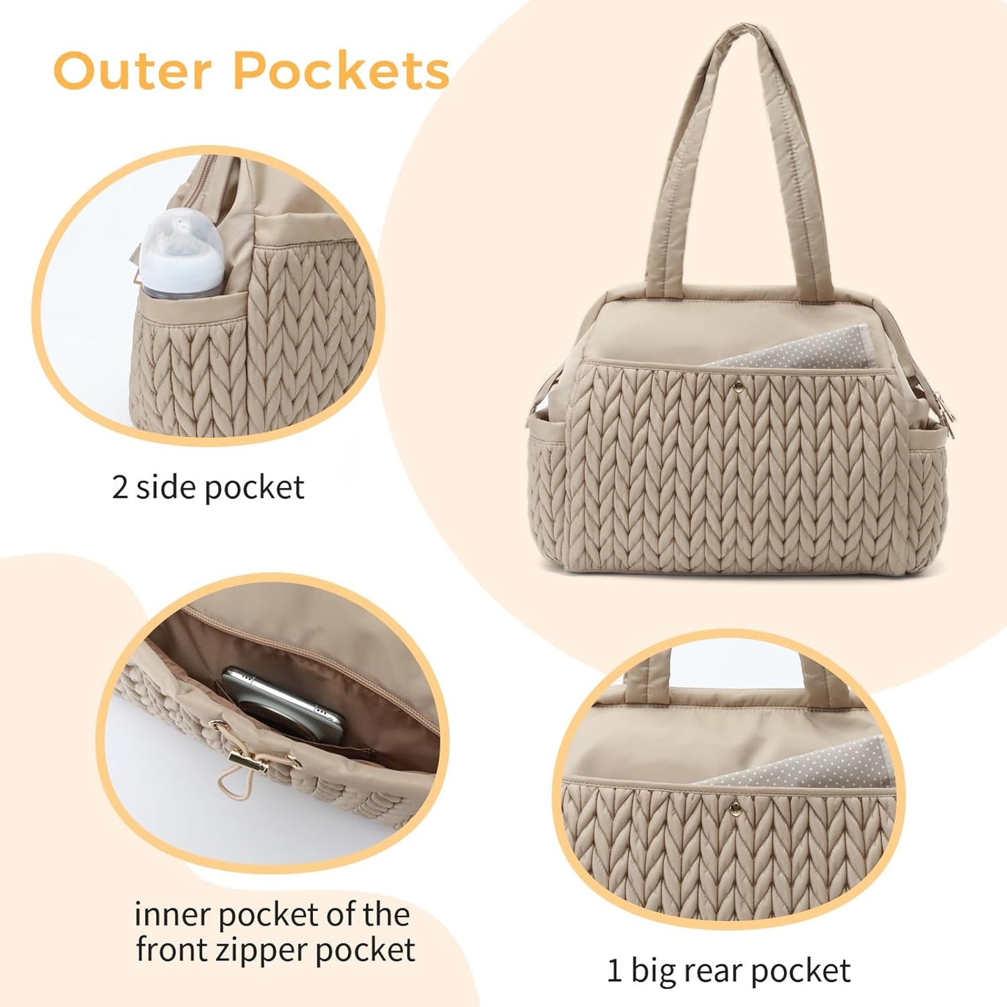 Asha Diaper Bag Tote For Daily Use, Travel Shoulder Diaper Bag With Long Strap