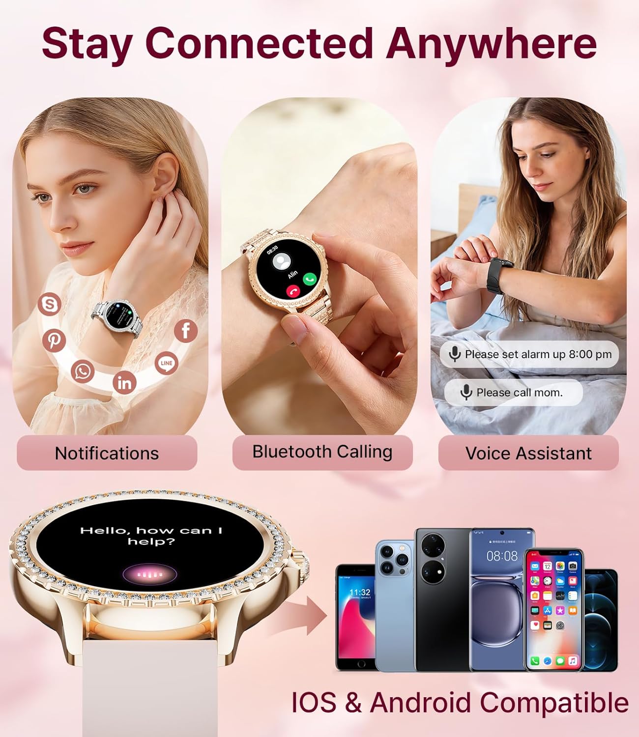 LIGE Smart Watches for Women,1.32" HD Fitness Tracker Watch with Answer/Make Call,AI Voice Control,Heart Rate/Calories/SpO2 Monitor 100+ Sport Modes Ladies Silver Smart Watch for Android iOS 2 Straps