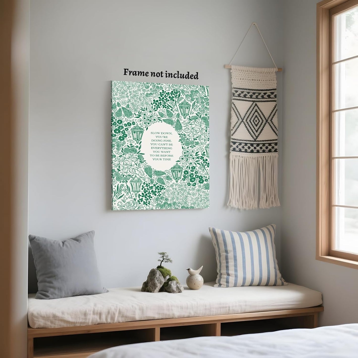 HUYKON Slow Down You’re Doing Fine Music Poster Vintage Song Lyric Green Wall Art Retro Positive Quote Motivational Floral Canvas Print Wall Decor Aesthetics for Bedroom Home 8x12inch Unframed