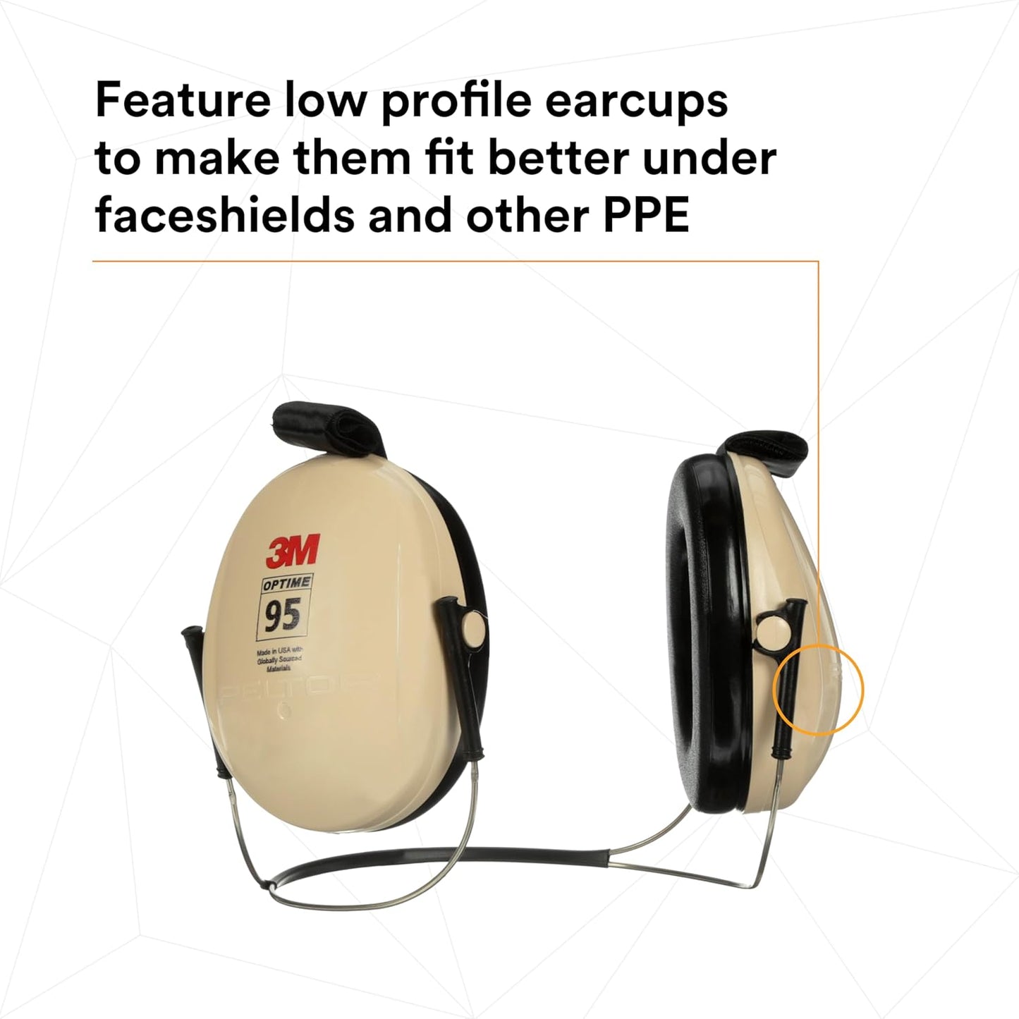 3M PELTOR Hearing Protection Optime 95 Earmuffs, Adjustable Earcups, E-A-Rfit Compatible, Stainless Steel