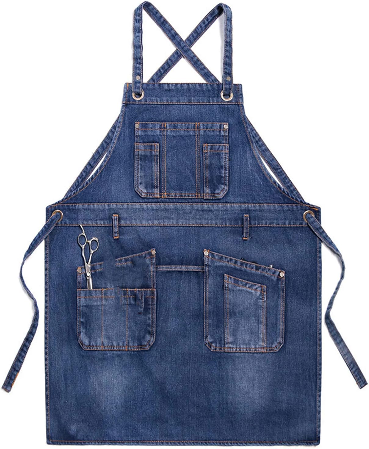 Denim Apron with Multi Pockets for Kitchen, Cooking, BBQ & Gardening