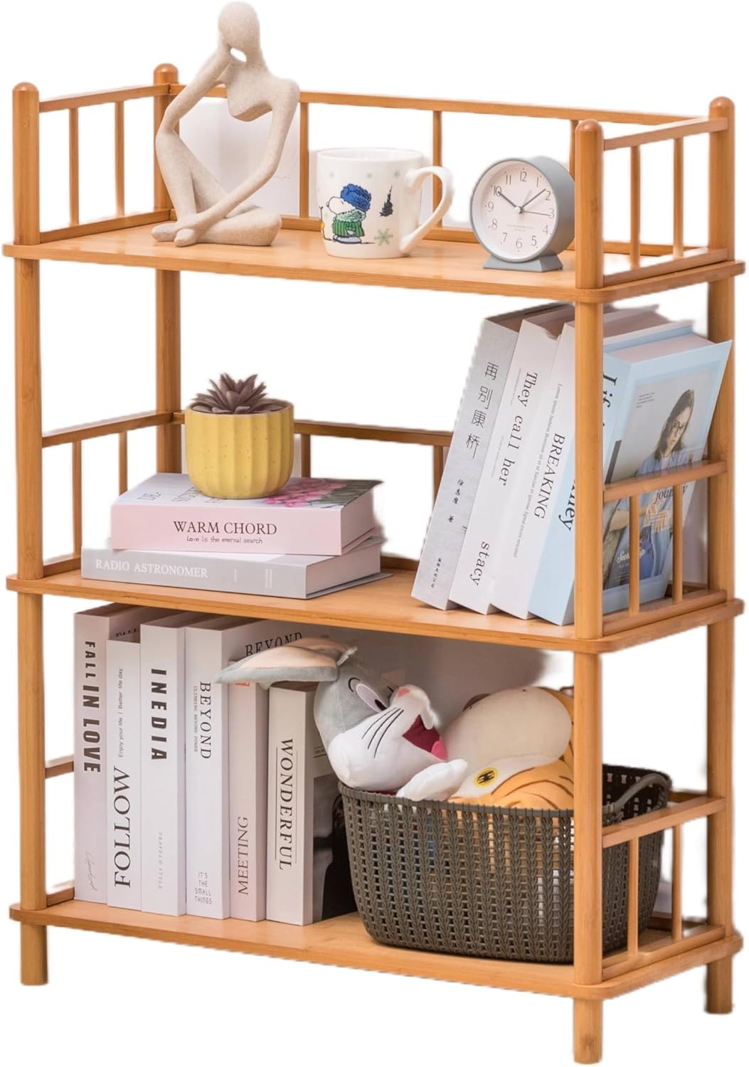GOGOGO 3-Tier Expandable Bamboo Open Bookcase - No-Tools Assembly & Modular,Modern Display Bookshelf with Top Edge and Solid Wood Frame for Home and Office, Storage Cabinet
