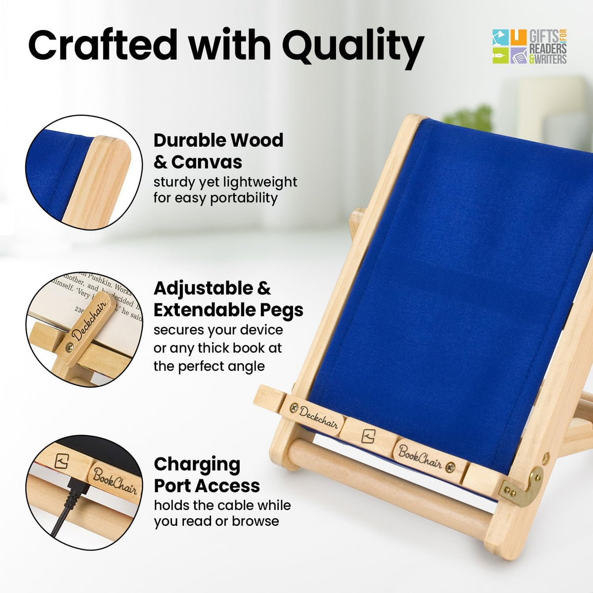 Gifts for Readers & Writers Book Stand Holders Wood Ipad Stand Blue, Stylish Wooden Book Holders for Reading Hands Free, Compact and Portable Wooden Cookbook Stands, Textbook Holder