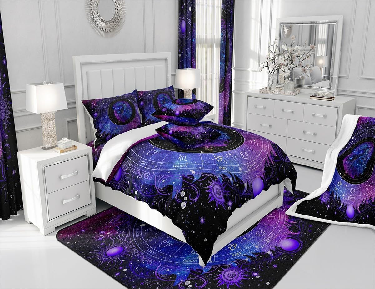 Feelyou Leo Plush Blanket Queen 90"x90" Constellation Flannel Fleece Throw Blanket for Boys Girls Children Horoscope Astrology All Season Bed Blanket Room Decor Constellation Theme Fuzzy Blanket