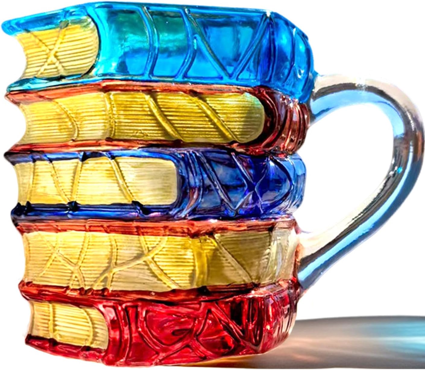 Handpainted Glass Book Stack Mug, 7oz, Literary Design Coffee Tea Cup for Readers and Writers (Small)