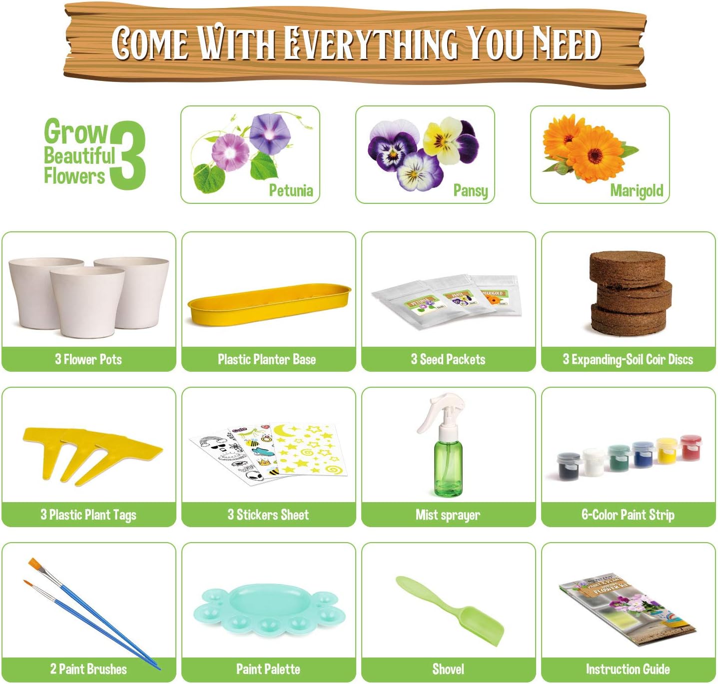 XX Paint & Plant Flower Growing Kit for Kids - DIY Arts & Crafts Garden Kits with Petunia, Pansy & Marigold Seeds, Educational Gardening Kit for Girls & Boys (Ages 6-12) - Creative Fun & Learning