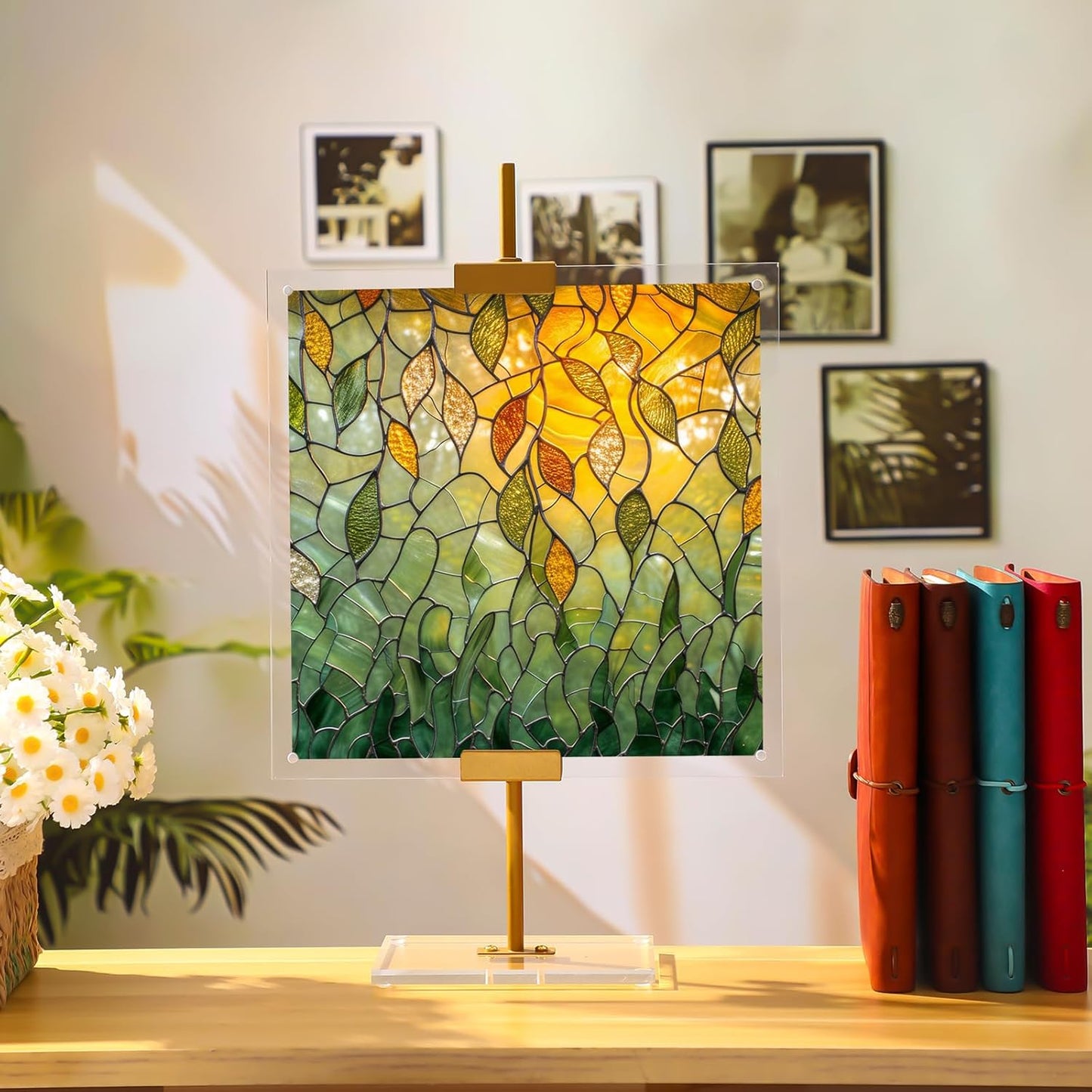 RattanView Gold Adjustable Metal Easel Stand with Acrylic Floating Photo Frame 16.5" Tabletop Metal Standing Easel Display Stand for Display Picture, Frame, Photos, Art, Poster, Signs