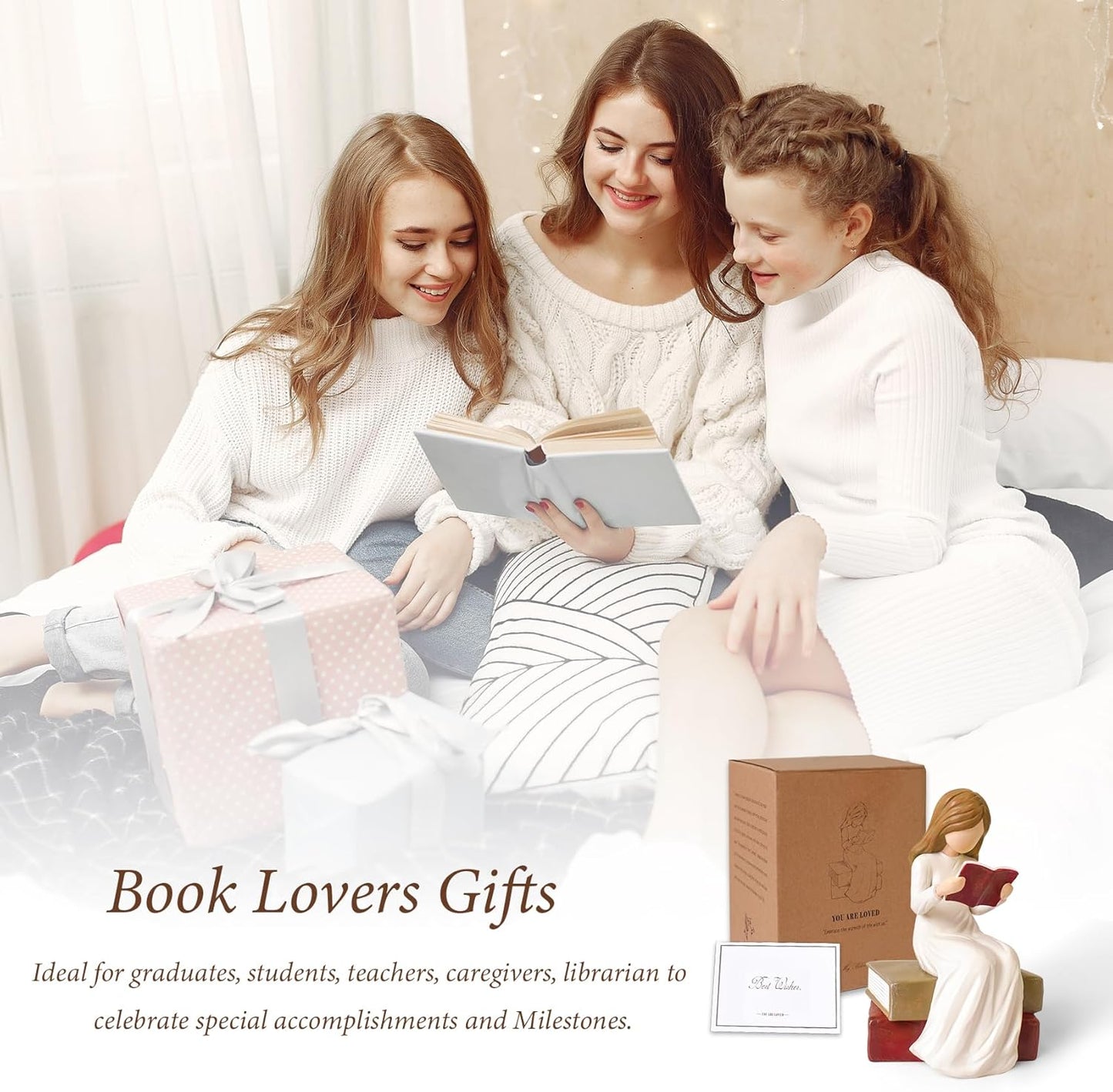 Cuayaes Gifts for Readers Book Lovers Women, Graduates, Students, Teachers, Caregivers, Bookshelf Decor Hand-Painted Sculpted Aesthetic Reading Figurines for Home Library Office Desk