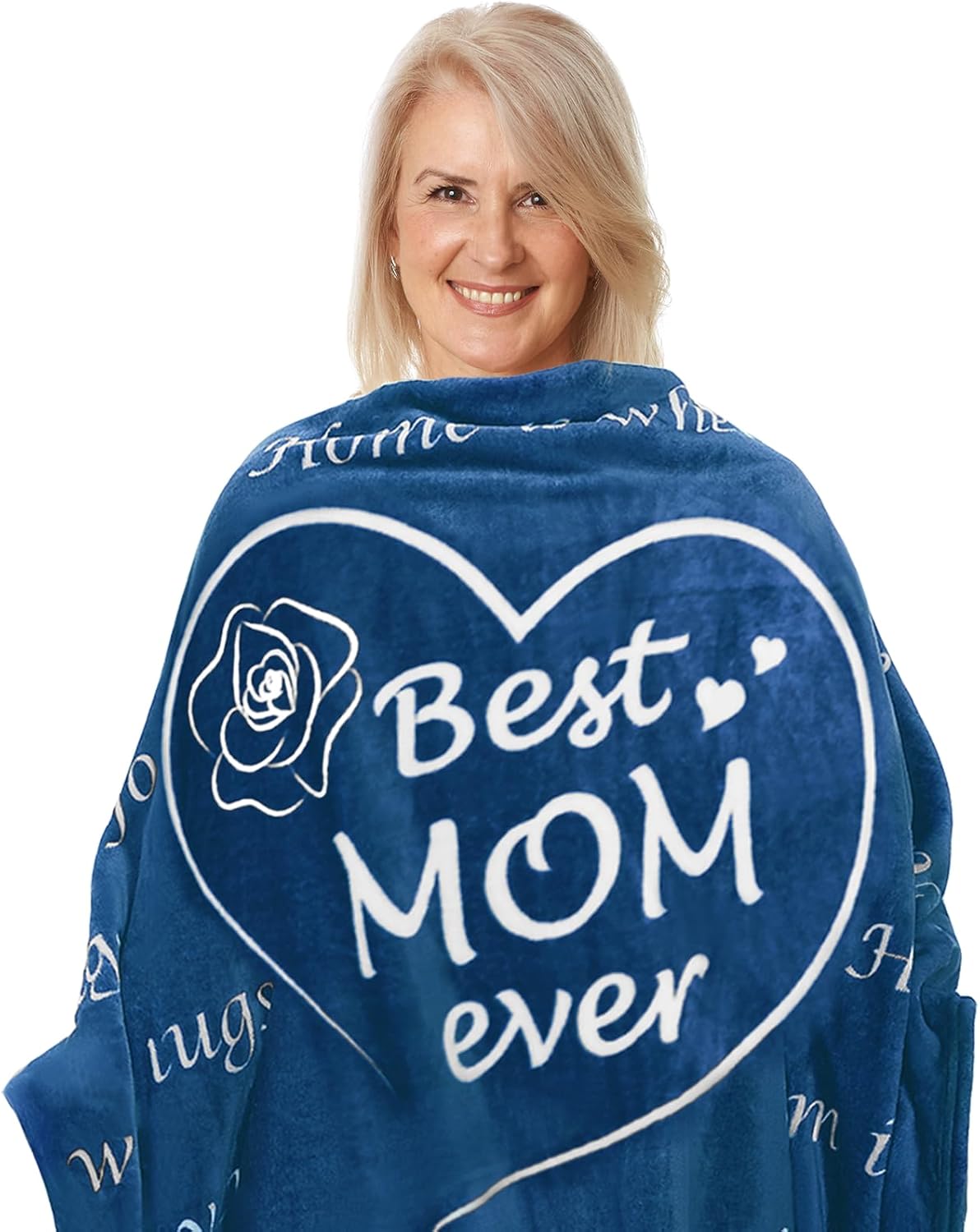 BESTSWEETIE Mother's Day Blanket - Daughter & Son Gifts - Best Mom Ever - Fuzzy Throw Blanket for Mom, Wife, Friend - 50"x 60" Navy