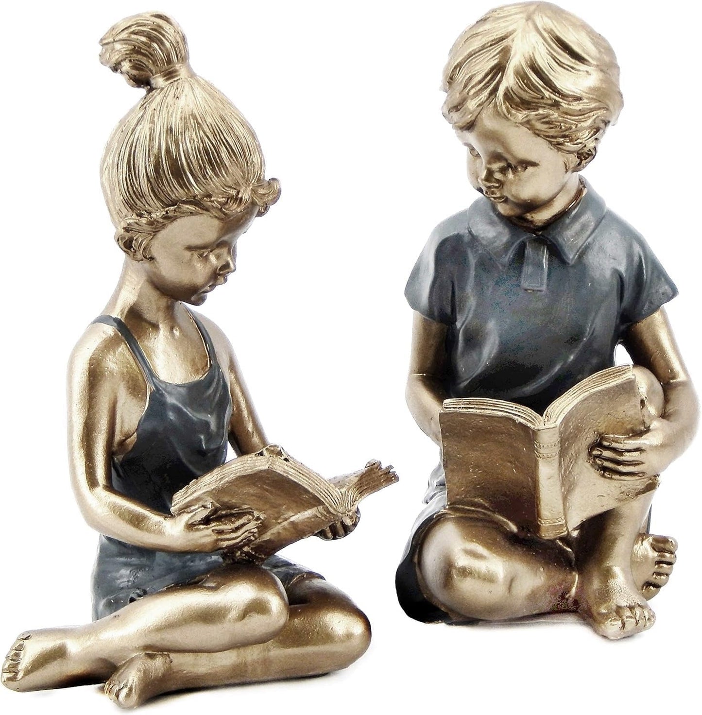 Bellaa 22951 Boy Girl Bookends Vintage Studious Reading Scholar Bookrack Stoppers for Heavy Duty Book Ends Holder Stand Decorative 8 inch