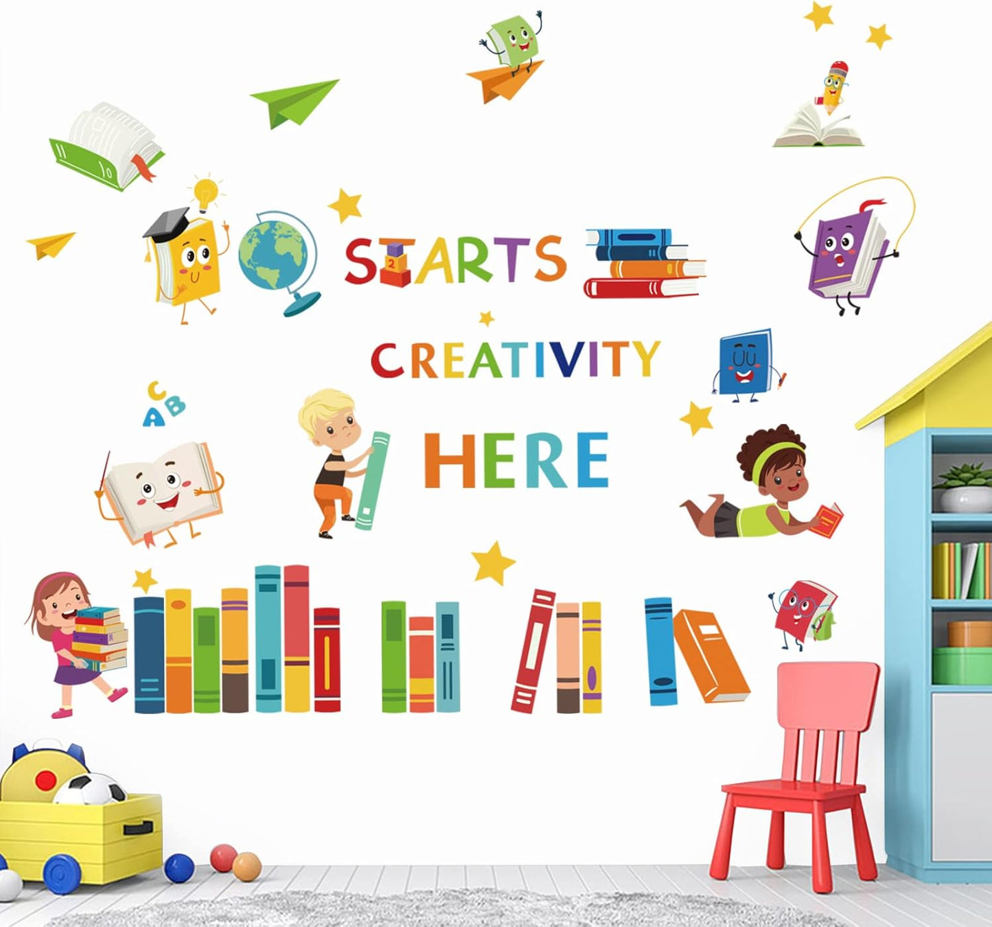 wondever Reading Corner Wall Stickers Books Kids Inspirational Educational Quote Peel and Stick Wall Art Decals for Baby Nursery School Corner Classroom