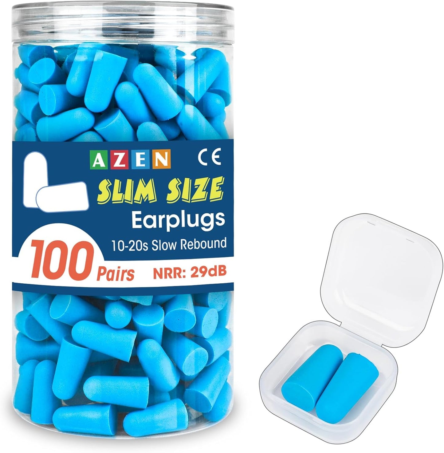 AZEN 100 Pairs Ear Plugs Bulk, NRR 32dB Soft Foam Ear Plugs for Sleeping Noise Cancelling, Earplugs for Concerts Shooting Swimming Noise Reduction (Slim Size)