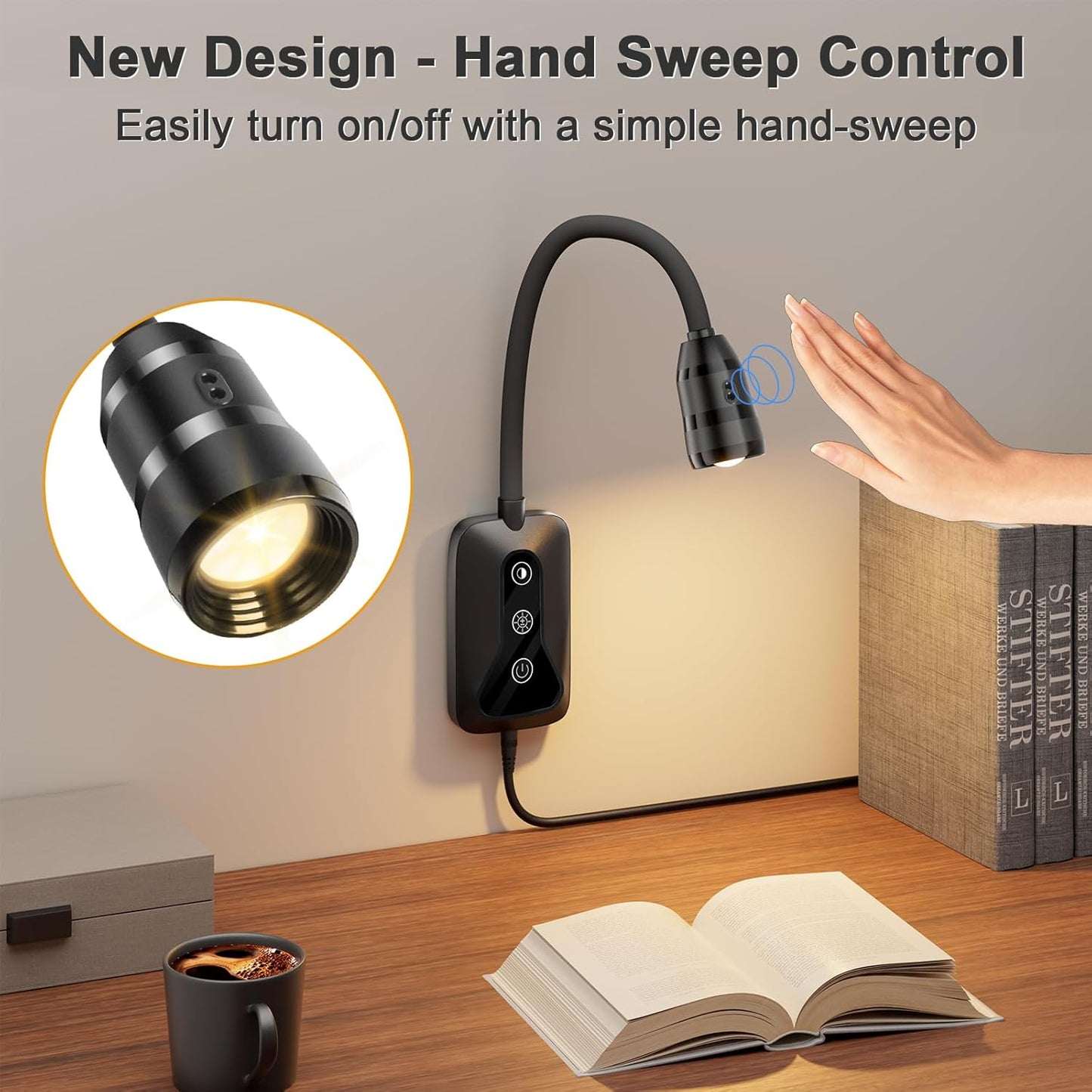 2 Pack Wall Mounted Headboard Reading Light, LED Dimmable Touch Control, Ideal for Bedside, Office, or Reading (Black)