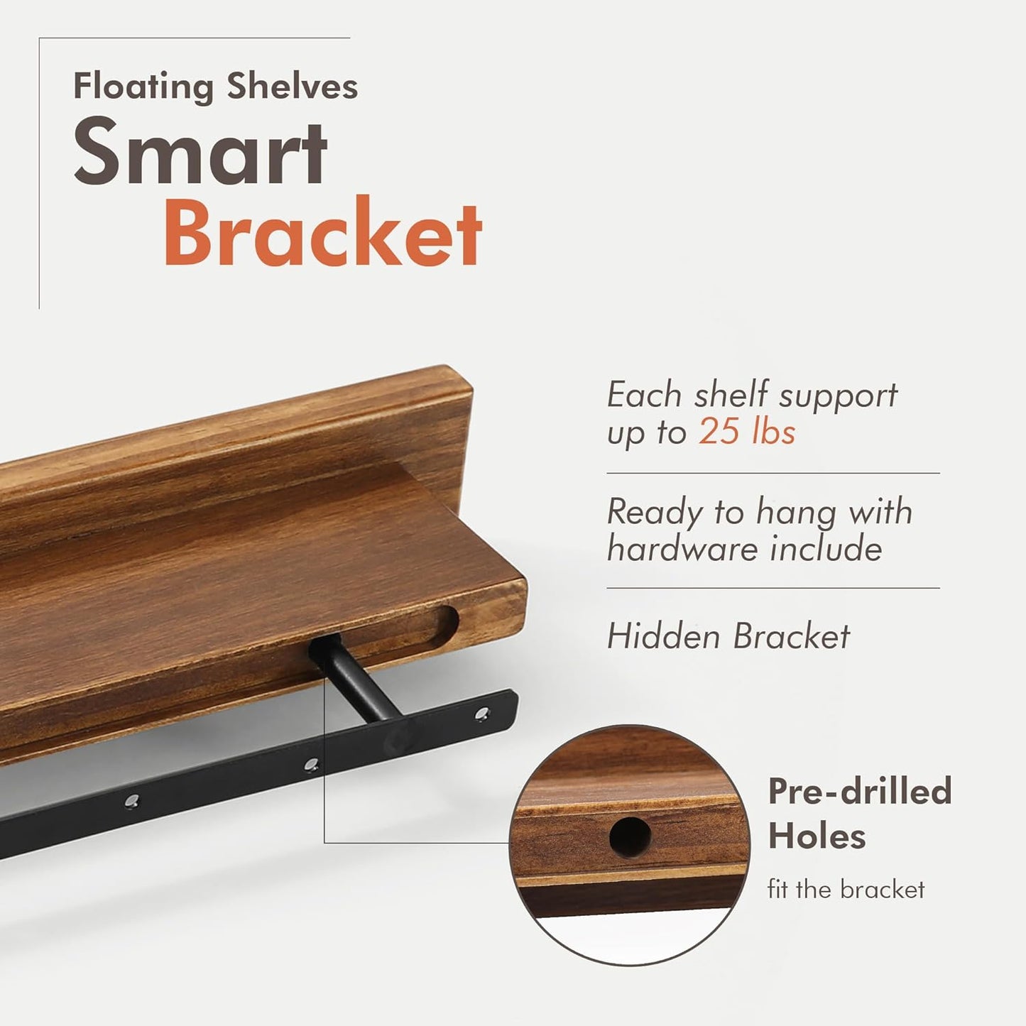 Wood Floating Shelf Set of 2, 4.5D x 15W Inch Modern Reversible Wall Shelves, Minimalism Wall Mount Hardwood Shelves, Wall Decor for Bedroom Living Room Kitchen (Walnut)