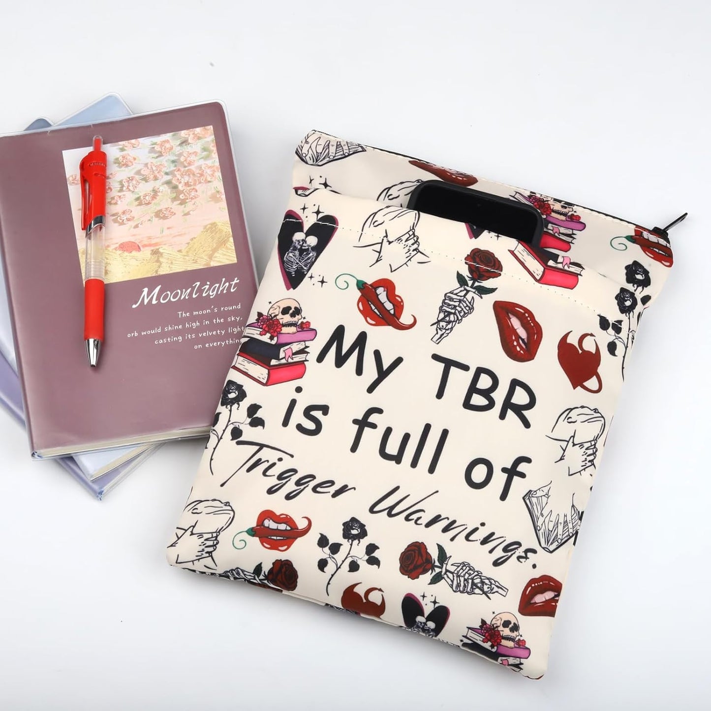 Romance Reader Book Sleeve To Be Read Book Cover Bookish Gift Enemies To Lover Gift My TBR Is Full Of Trigger Warnings Book Pouch (TbrTriggerWarningBS)