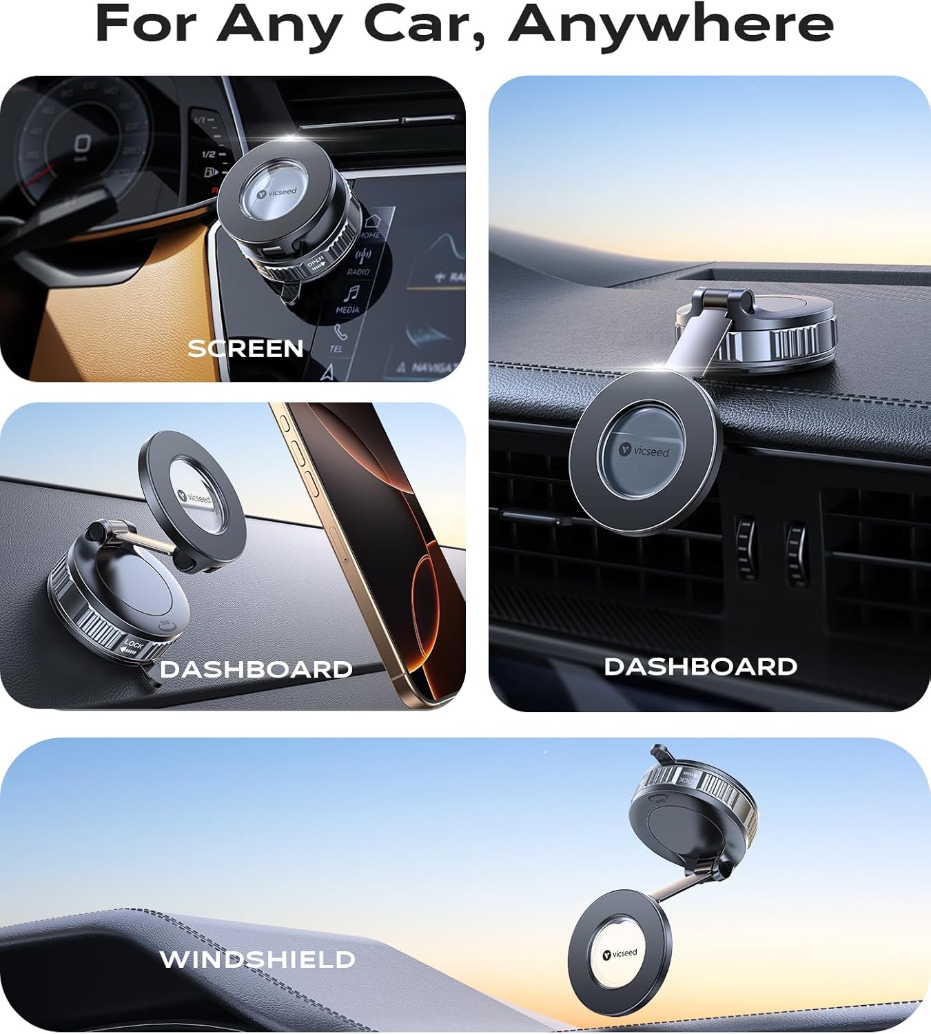 VICSEED 2026 Upgraded Car Phone Holder for Magsafe Car Mount [85 LBS Strongest Suction] Vacuum Magnetic Phone Holders for Your Car 360° Adjustable Car Phone Mount for iPhone 17 Pro Max 16 15 14 13 12