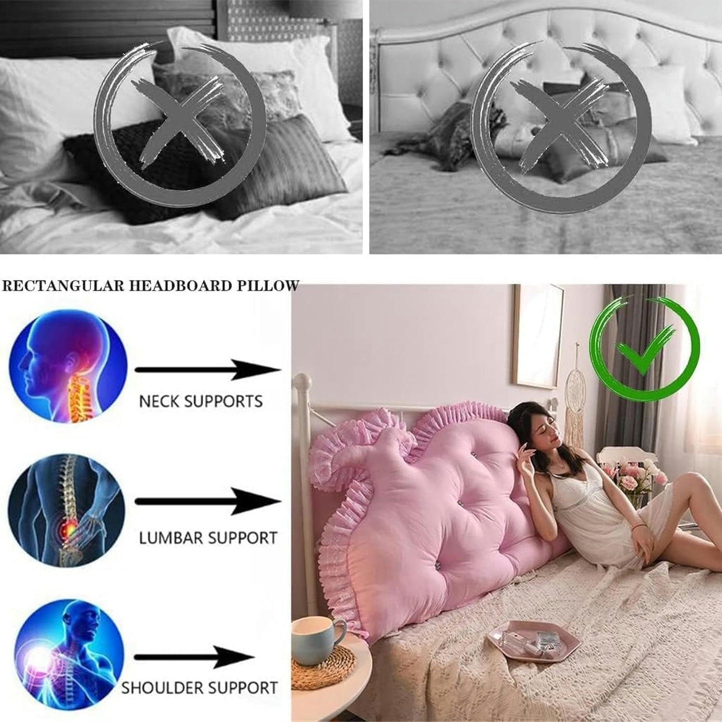 Headboard Cushions, Large Back Pillow Removable Support Cushion Soft Cushion PP Cotton Filling Headboard Reading Body Pillow Bed Rest Pillows(Dark Grey,150cm)