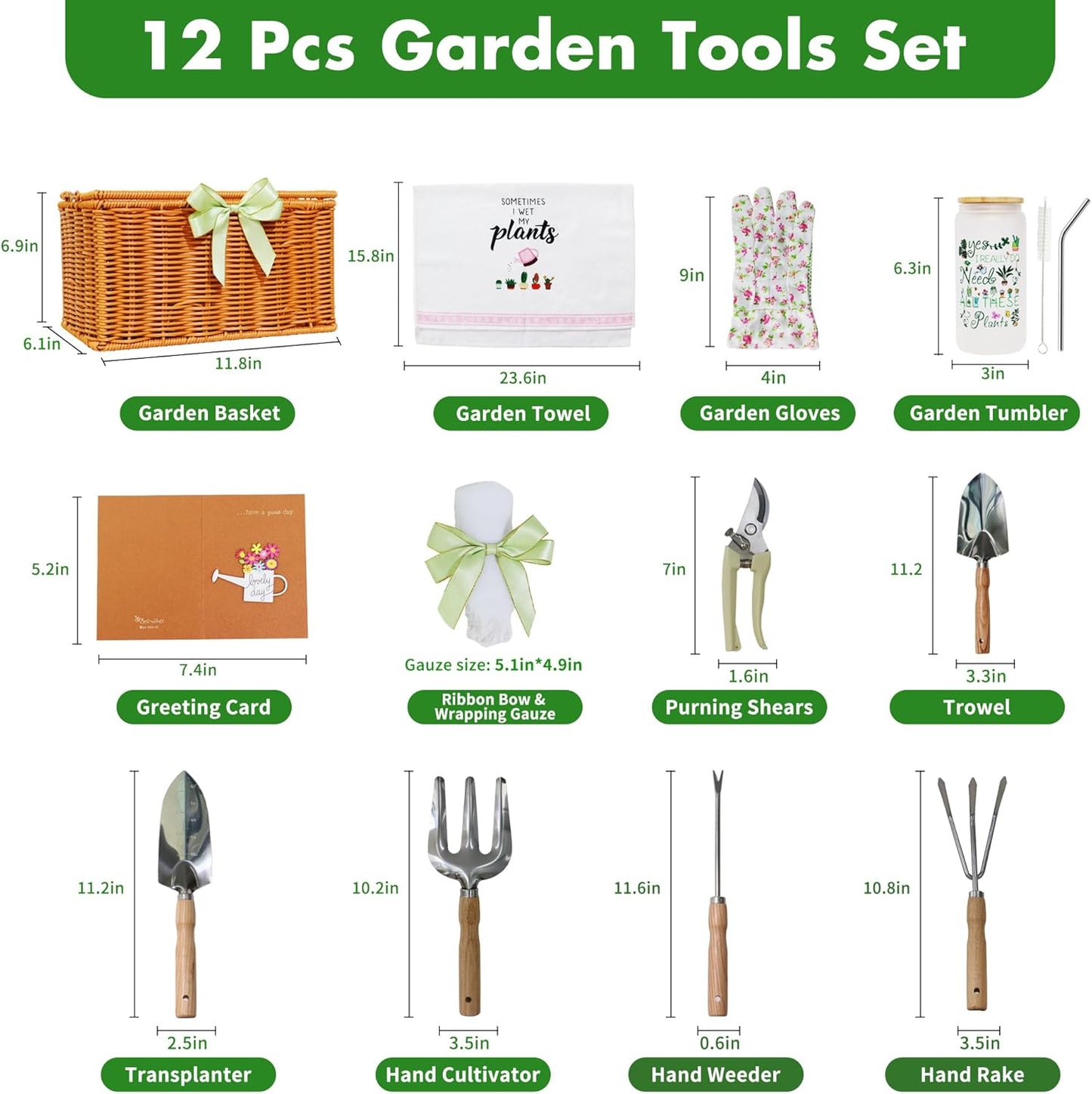 Gardening Gifts for Women 12 Pcs Garden Tools Set with Basket Heavy Duty Gardening Hand Tool with Wood Handle Gardener Lady Plant Lover Gifts Wife Mom Grandma Mothers Day Birthday