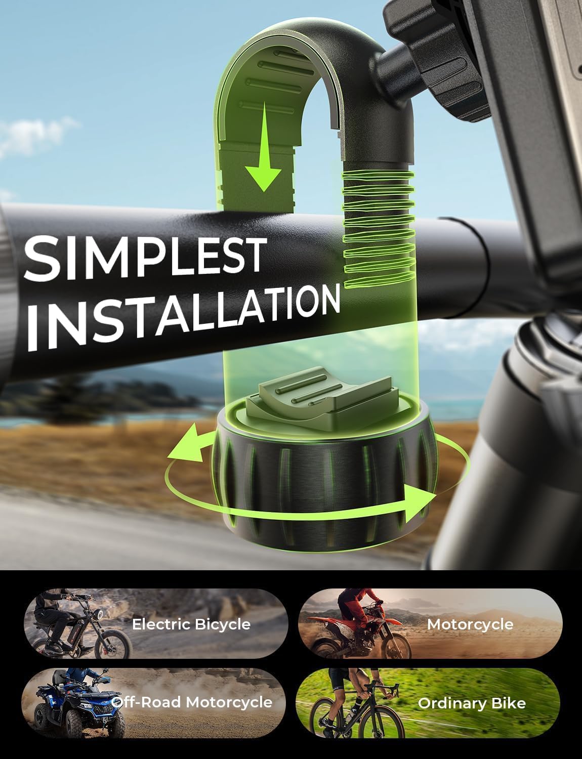 LISEN Bike Phone Holder, [Super Easy Install] Motorcycle Phone Mount Ebike Accessories Bicycle Handlebar Holder Mount Gift for Adults Kids Mountain Mini Bike Gear Accessories for iPhone Samsung Pixel