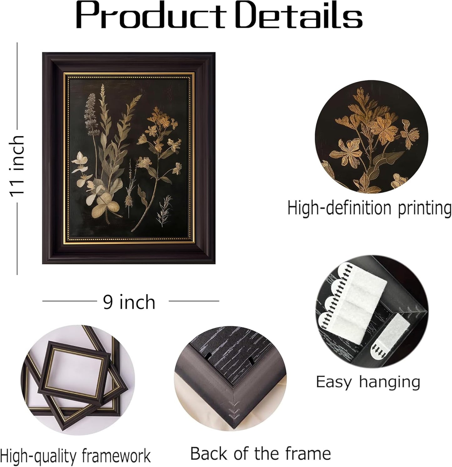 Framed Dark Botanical Canvas Wall Art Vintage Moody Floral Prints with Wood Frame Dark Academia Aesthetic Gallery Painting Wall Decor for Bedroom Living Room Office 9x11 Inch