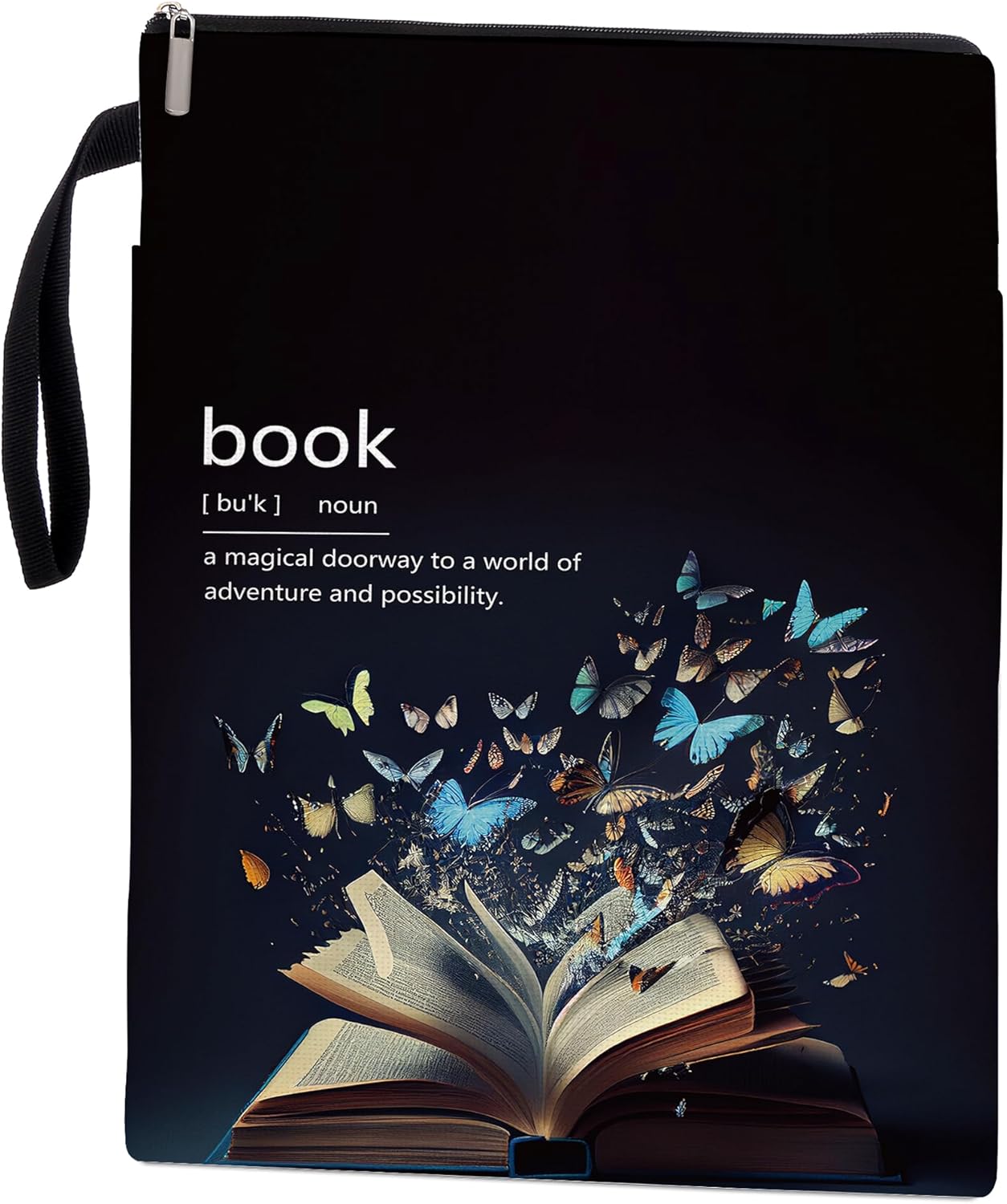 Book Covers for Paperbacks, Book Sleeve with Zipper, Book Lover Gifts,Washable Book Pouch with Pocket for Teen Adult, Just One More Chapter, 11 x 8.5 Inch -Butterfly.