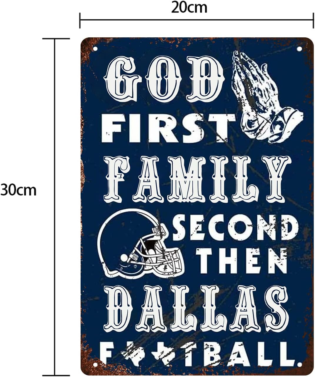 Vintage Sports Poster Metal Football Tin Sign 8x12 Inch—Football God first Family second Then football—Retro Poster for football fans, bar, cafe, restaurant wall decor art