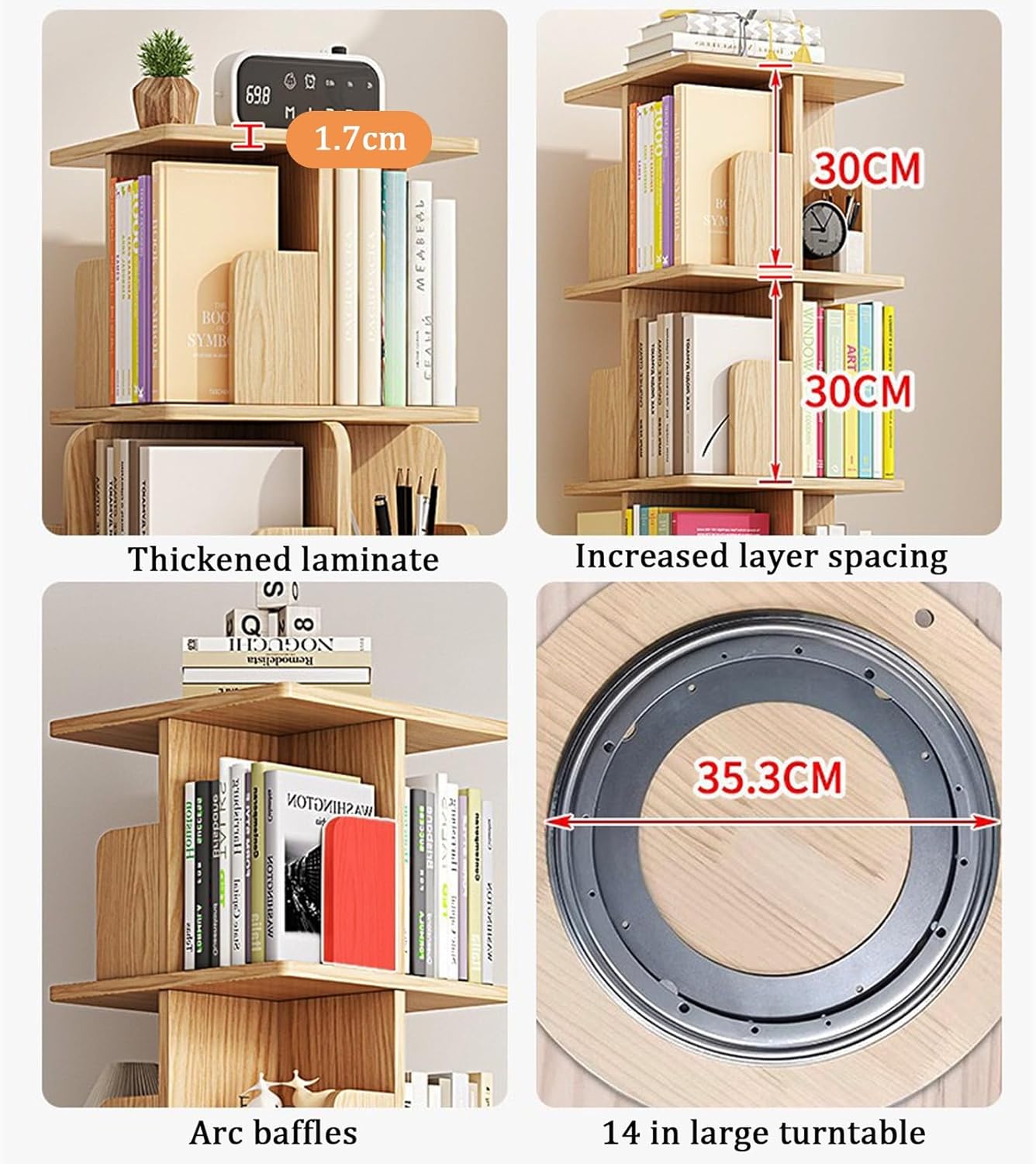 YVYKFZD Rotating Bookshelf, 360° Spinning Bookcase, Floor Standing Display Storage Rack, Wood Corner Book Shelf Organizer, for Small Space, Bedroom, Living Room(White B,2 Tier H 66cm/25.9")