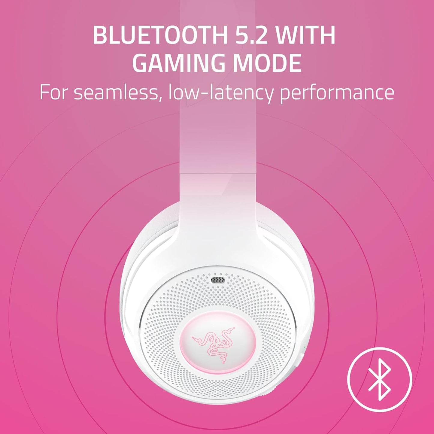 Razer Kraken Kitty V2 BT Wireless RGB Headset: Chroma RGB Kitty Ears & Earcups - Bluetooth 5.2-40 mm Drivers - Noise-Cancelling Mics - Lightweight - 40 Hr Battery w/Type C Charging - White