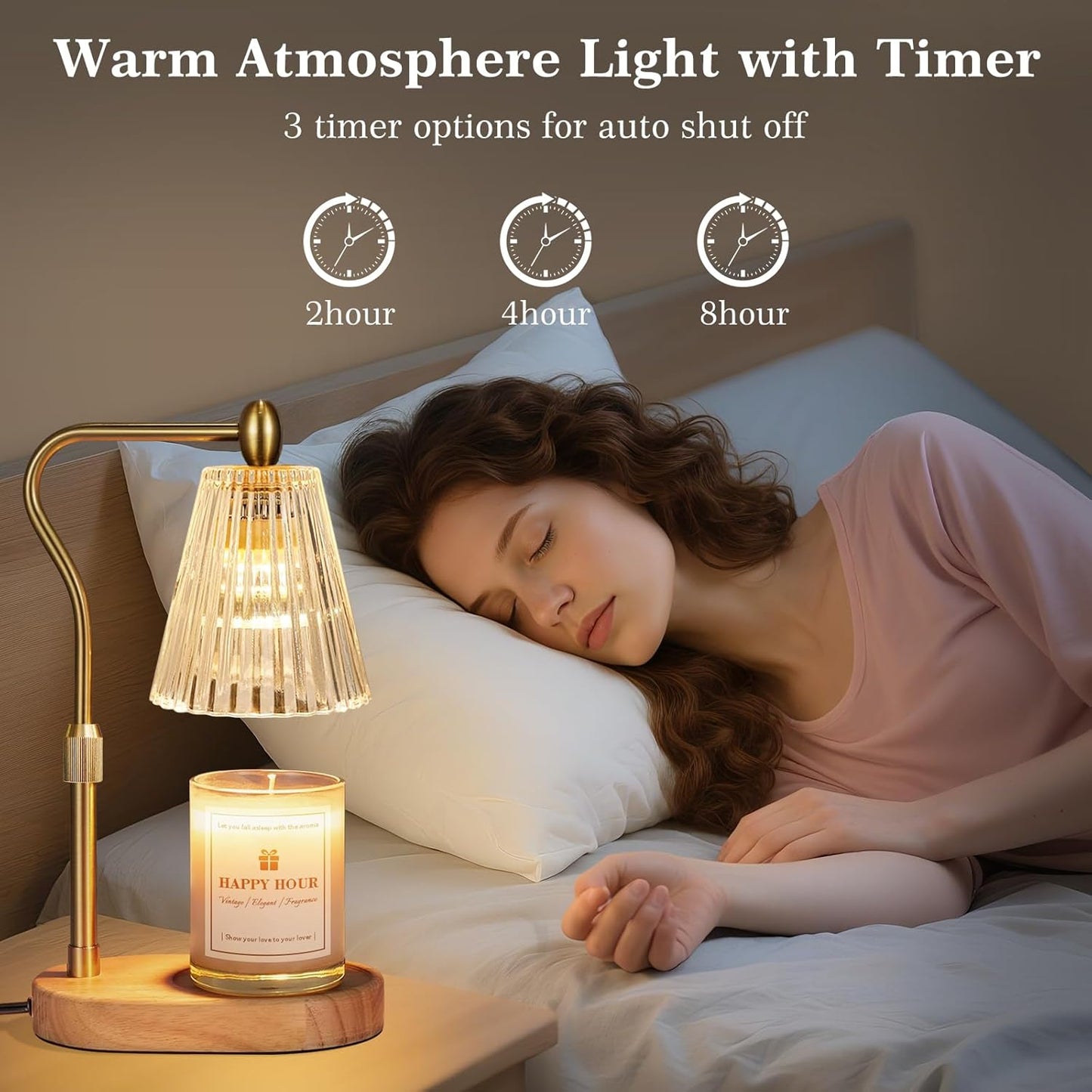 Candle Warmer Lamp, with Timer and Dimmer, Adjustable Height, Mother' s Day Gifts for Mom, Birthday Gifts for Women, House Warming Gifts Room Decor, Wax Warmer for Jar Candles(Amber)