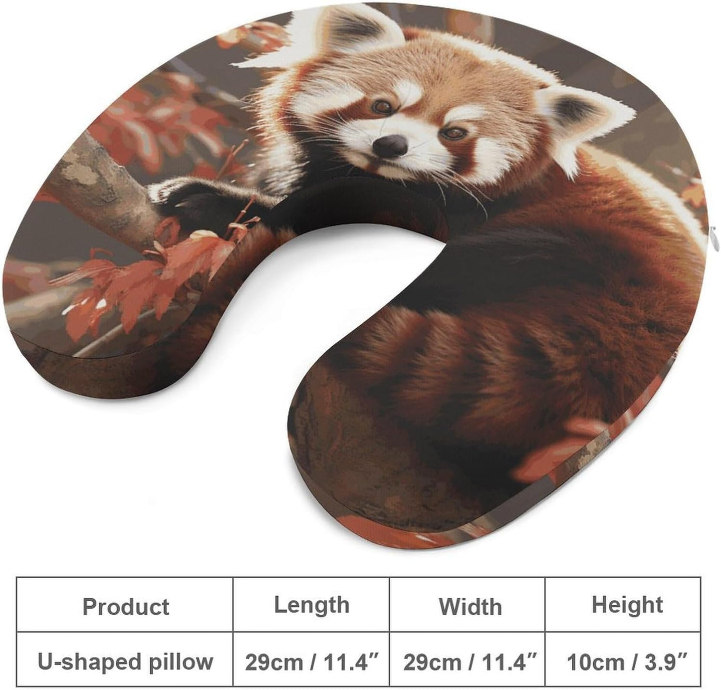 Red Panda Neck Pillow Memory Foam U Shaped Pillows Portable Pillows for Shoulder Travel Head Support Pillow with Concealed Zipper for Airplane Car Home Office