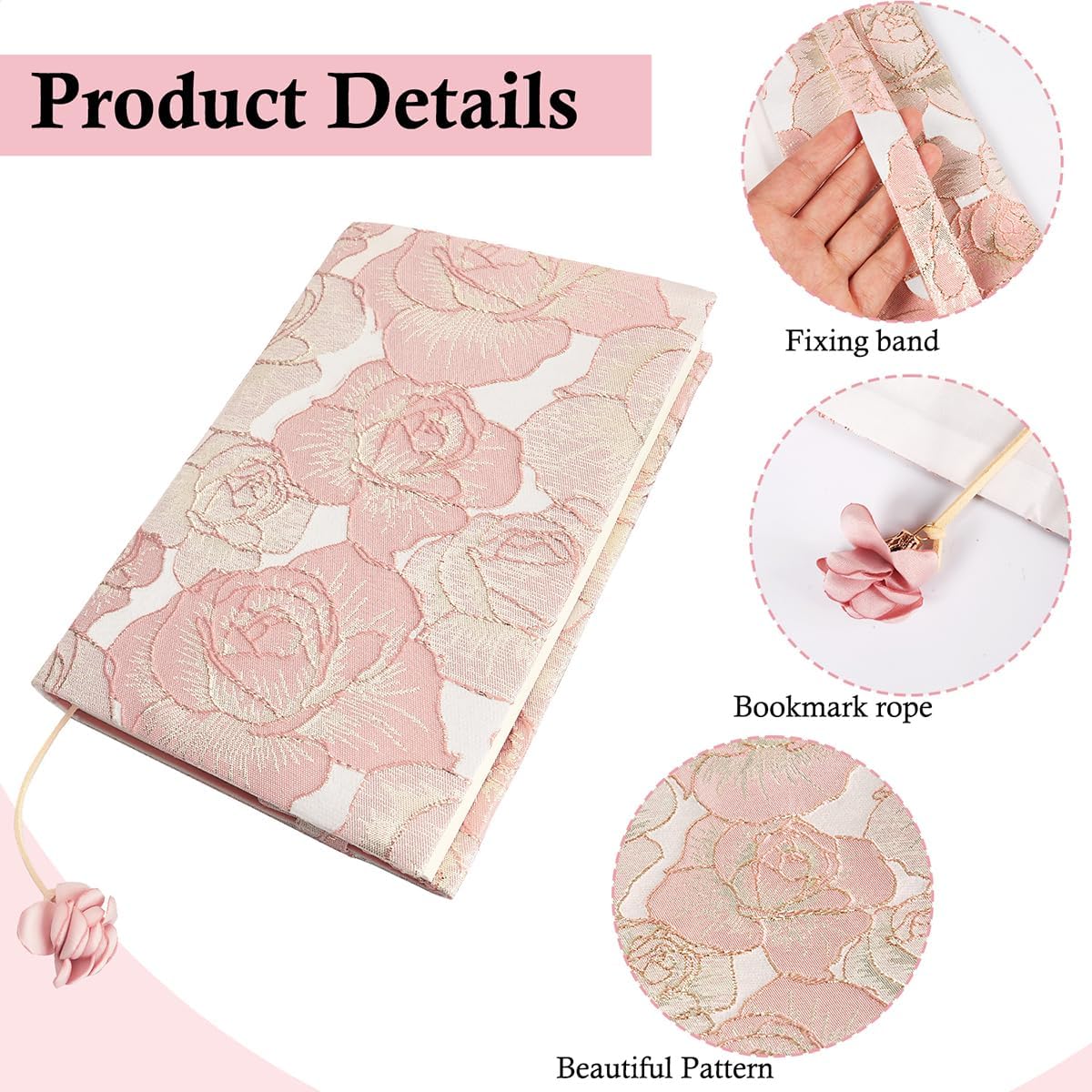 Book Cover Protector for Paperback, A5 Book Cover for Hardcover, Soft Cloth Book Covers - Pink Rose Floral Design, Adjustable Book Sleeve Fit for 5.5×8.5 inch Hardcover Notebook Textbooks Bible Novels