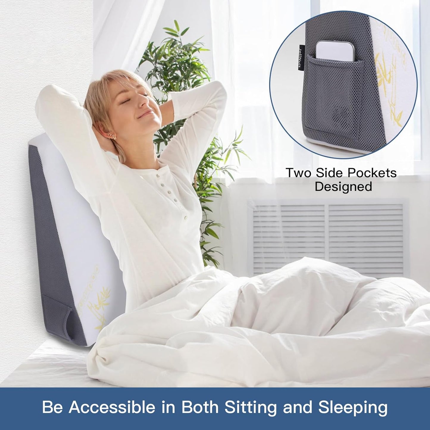 Bed Wedge Pillow for Sleeping, and Resting, Gel Memory Foam Pillow for Back, Knee Pain Relief After Surgery, 7.5 Inch Triangle Elevation Cushion for Acid Reflux,Gerd,Anti Snoring