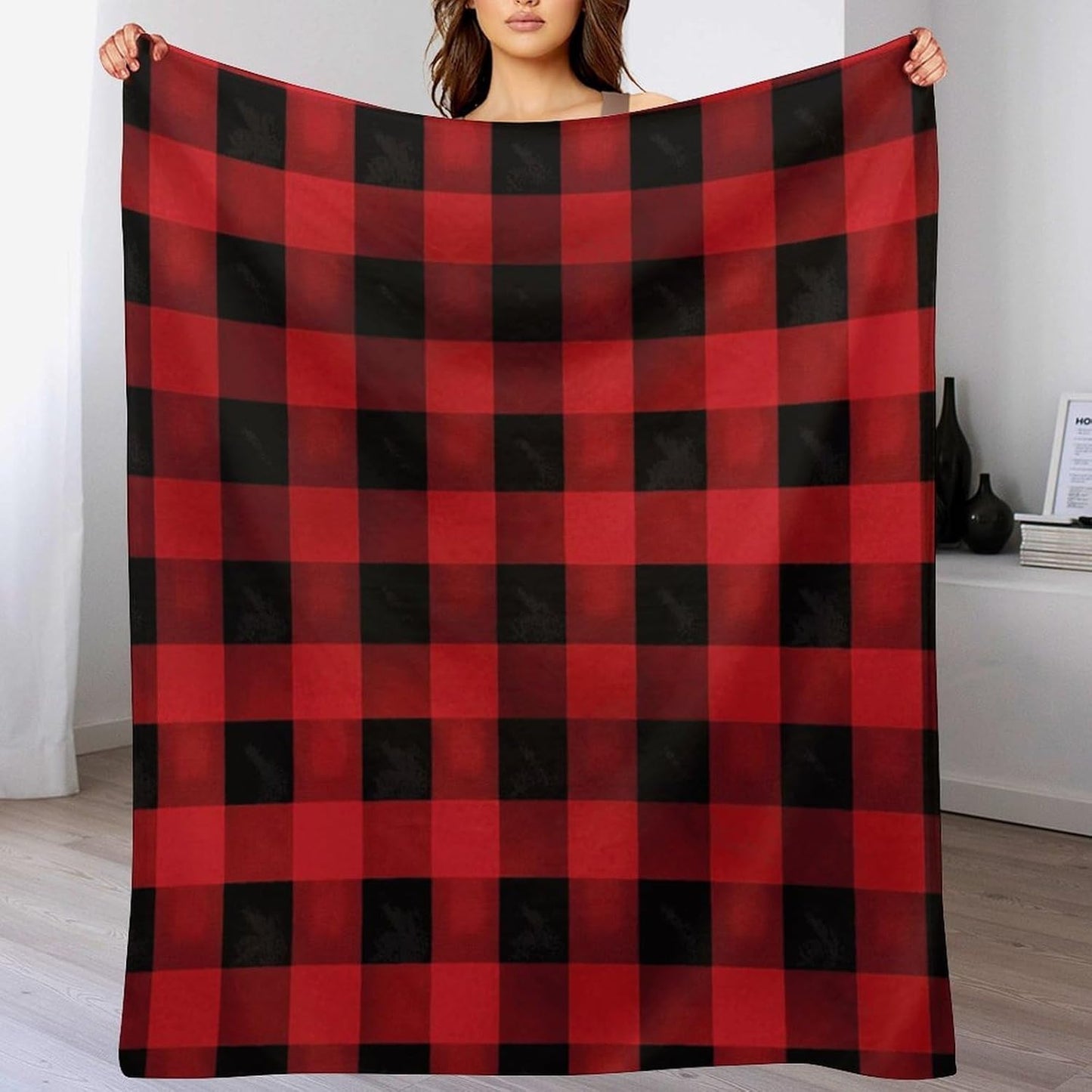 Red Black Buffalo Check Plaid Pattern Throw Blanket for Couch Super Soft Warm Lightweight Throw Blankets Cozy Flannel Bed Blanket Cute Decorative Blankets for All Seasons Home Decor Gift 30"*40"（76*10