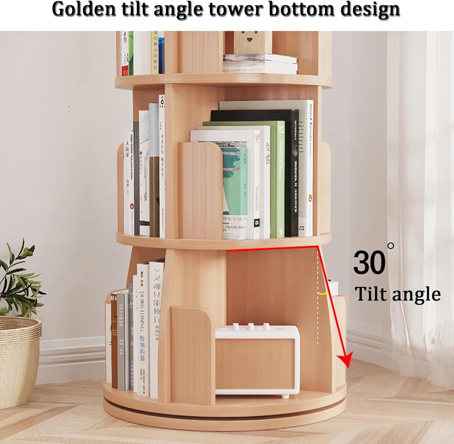 YVYKFZD Rotating Bookshelf, 360° Spinning Bookcase, Floor Standing Display Storage Rack, Wood Corner Book Shelf Organizer, for Small Space, Bedroom, Living Room(White B,2 Tier H 66cm/25.9")