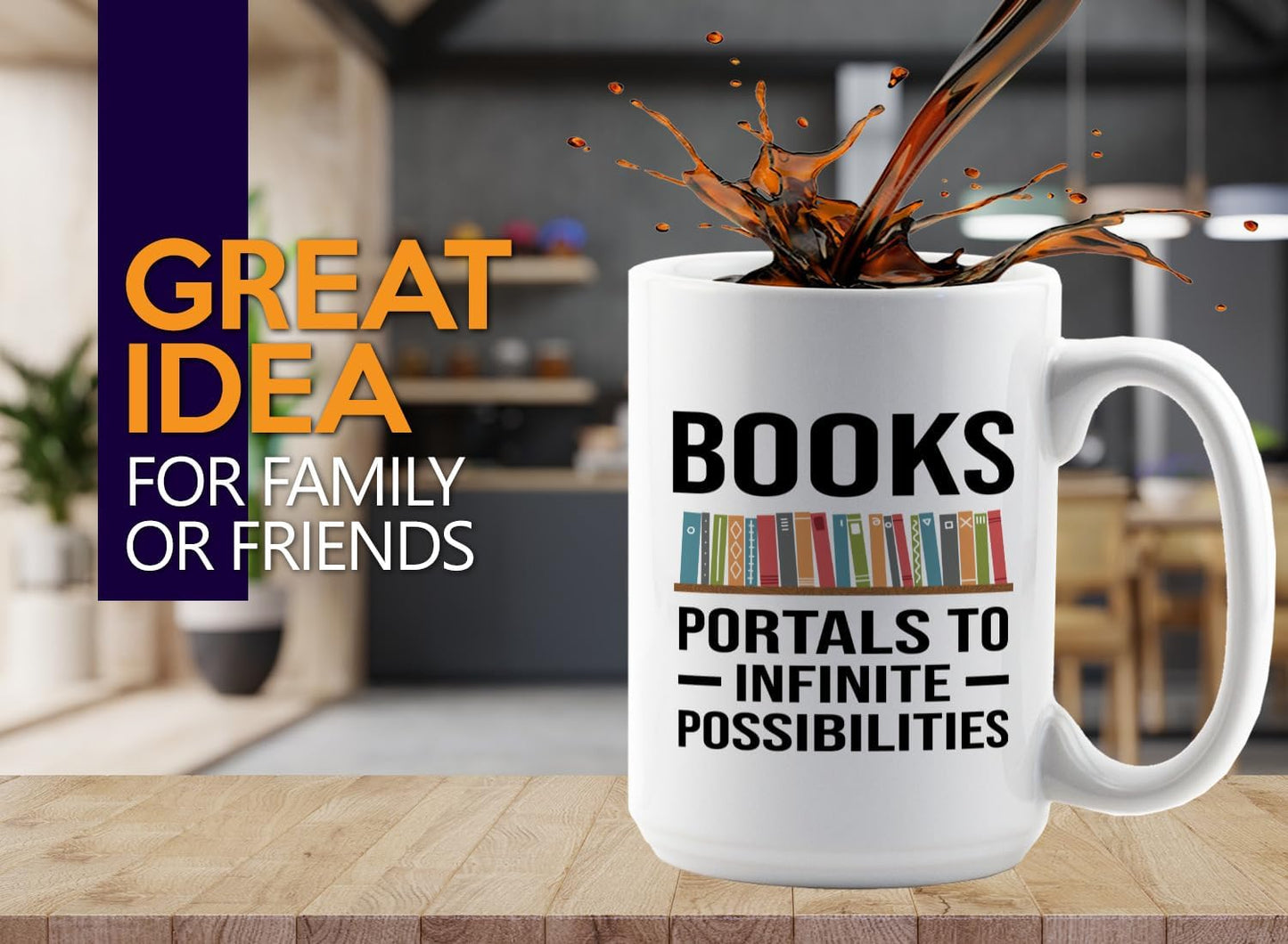 Book Lover Coffee Mug 15oz White -Infinite Possibilities - Gift For Poets Bookish People Bibliophile Librarian Book Club Reader