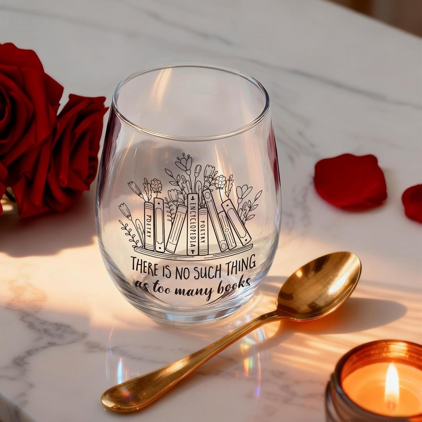 There Is No Such Thing as Too Many Book Wine Glass Gifts for book lovers Women, Funny reading Bookish Bookworm Glasses For Her, Best Christmas Birthday Reading Day 15oz wine glass for Female Readers58