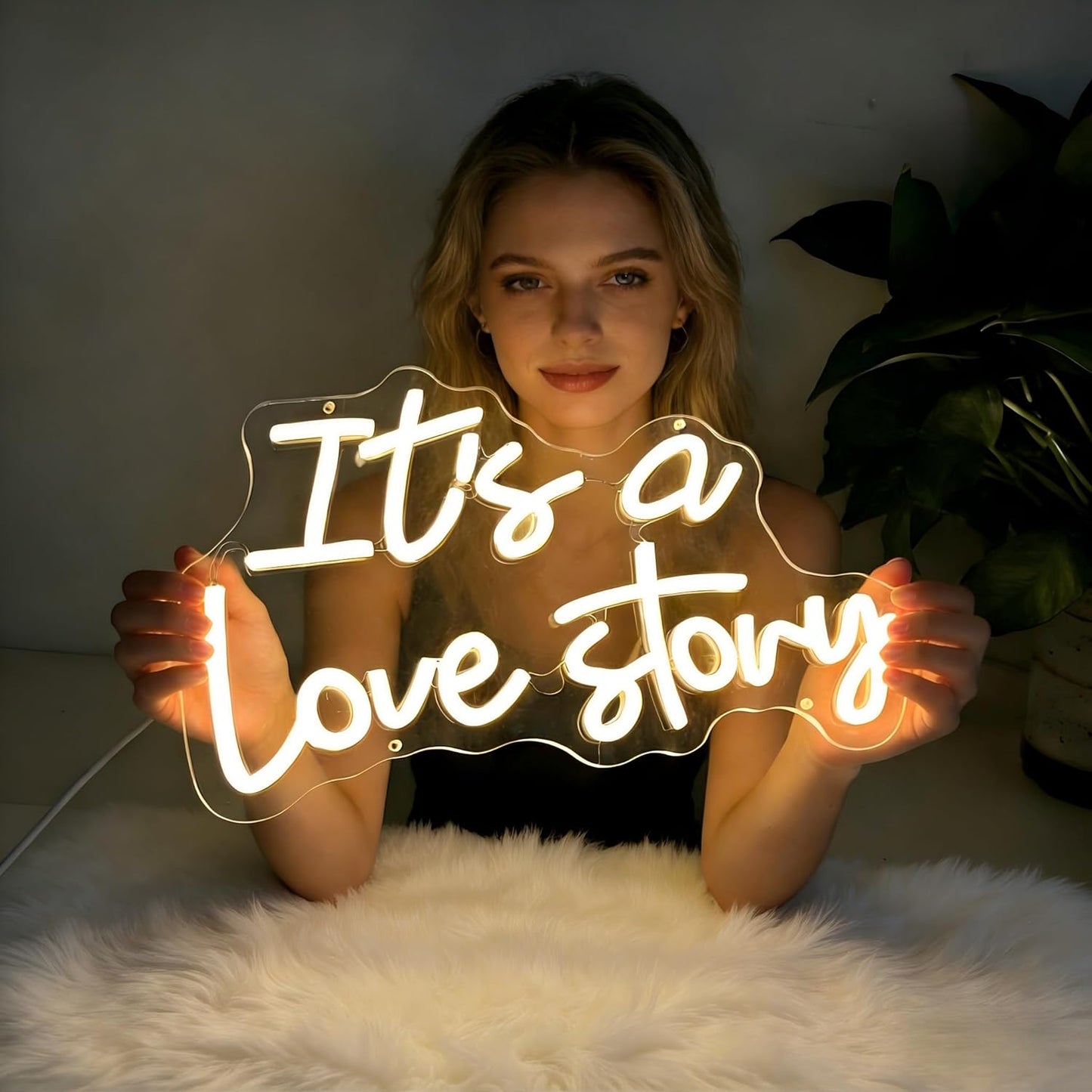 16 Inch It's a Love Story Neon Sign, Warm White Love Story LED Neon Light for Makeup Vanity, Bedroom, Office Decor, Neon Light for Valentines Day Party Backdrop, Wedding, Birthday, Anniversary Decorations Valentine's Day Gifts