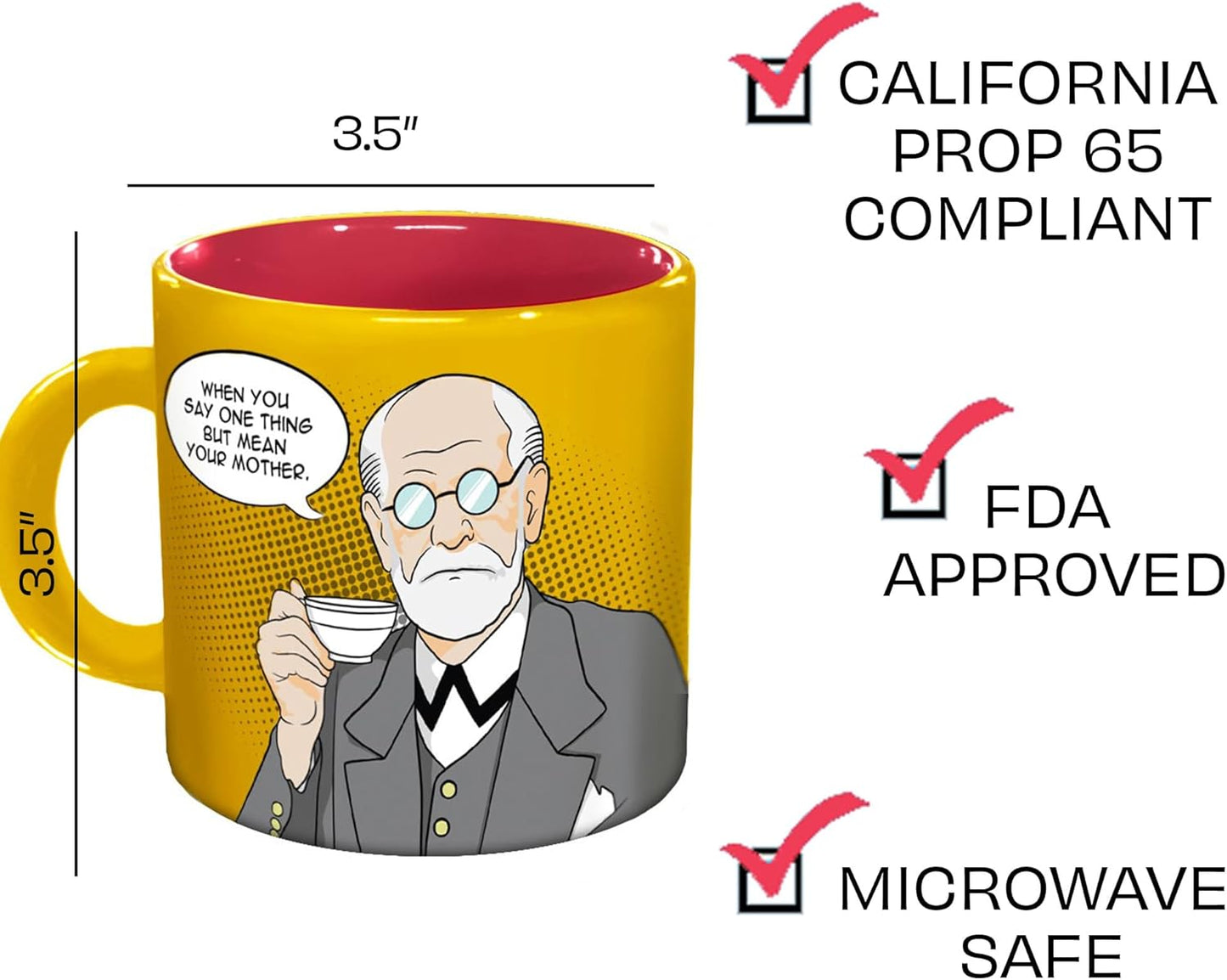 The Unemployed Philosophers Guild Freudian Sips Coffee Mug - Drink Your Coffee and Undo Years of Repression, Comes in a Fun Gift Box, 12oz