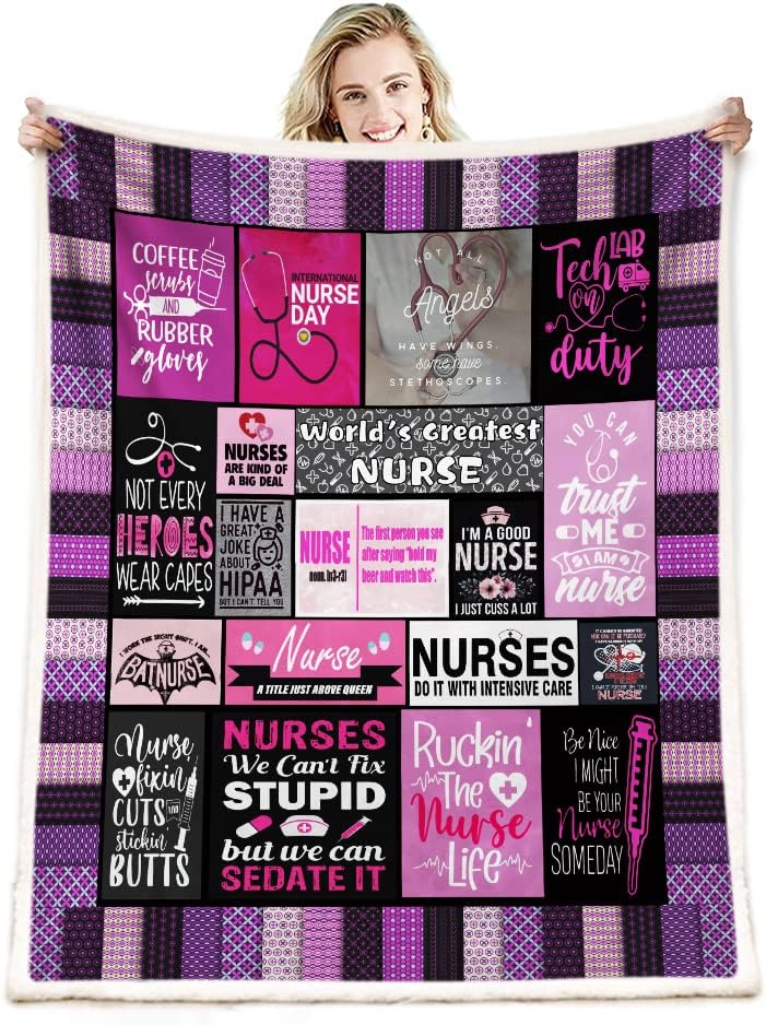Nurse Week Throw Blanket - Soft Fluffy Sherpa Warm Blanket for Bed, Office and Couch - Gift for Women, School Nurses