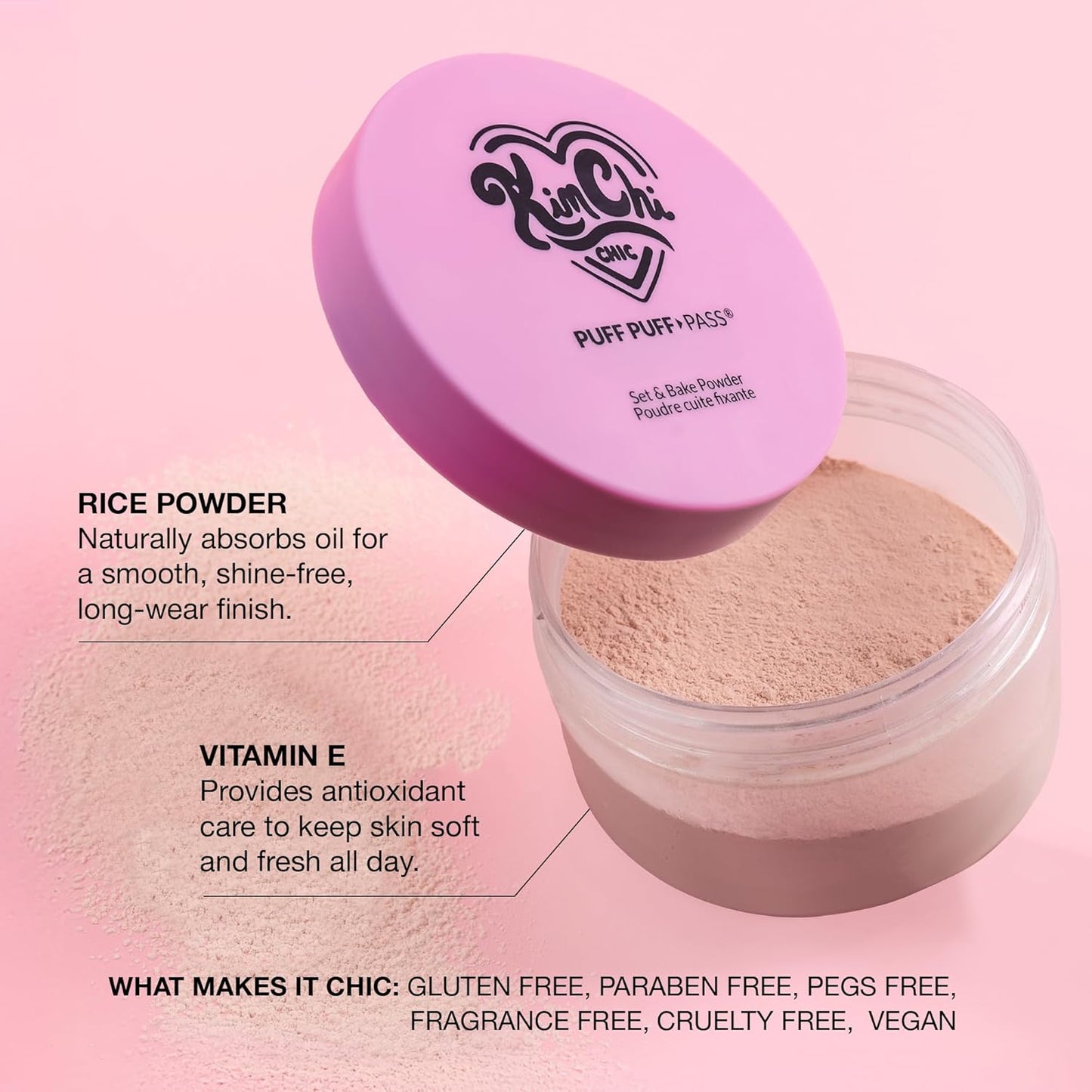 KimChiChic Beauty Puff Puff Pass Set and Bake Setting Powder for Makeup, Extra Fluffy Loose Face Powder Poof, Soft Natural Face Makeup for Uneven Skin Tone, 03 Translucent