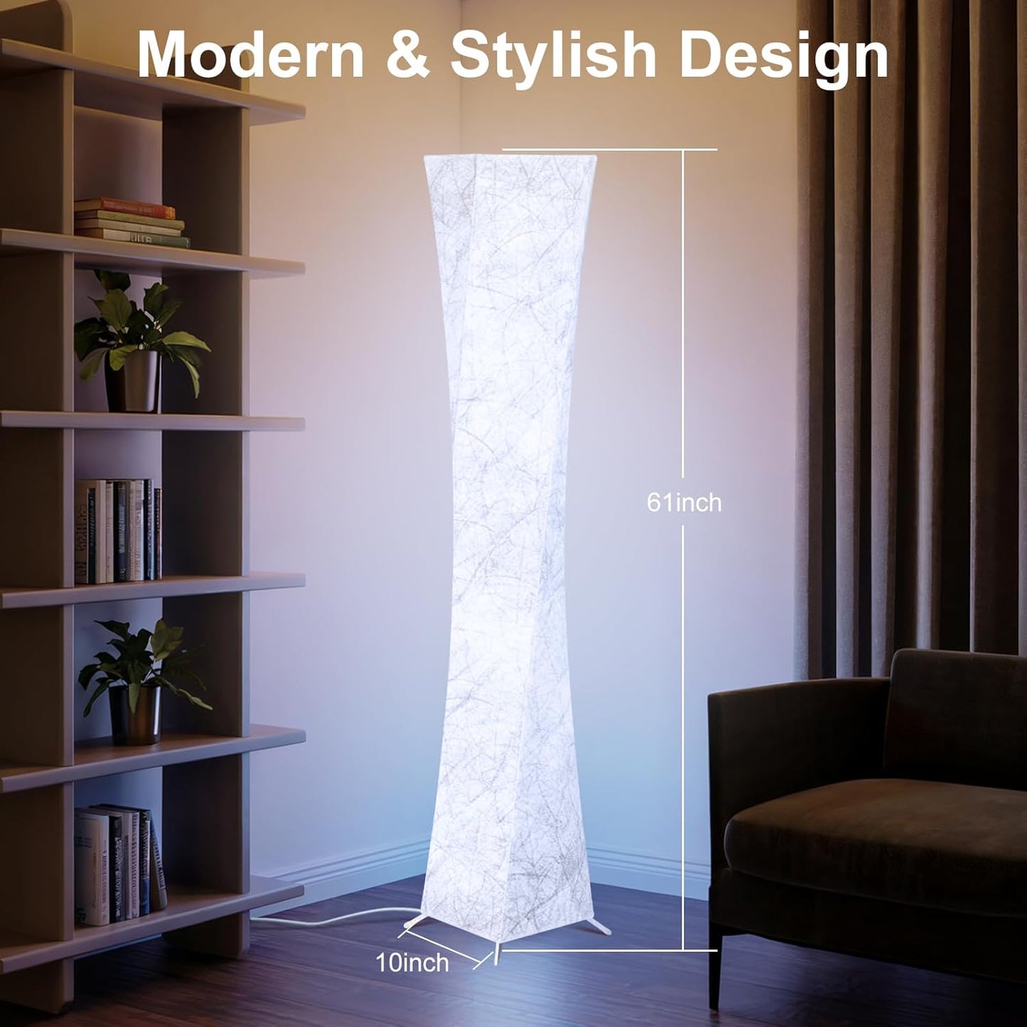 WORLD WIN LED Floor Lamp for Living Room, 61'' Modern Floor Lamp with 3 Color Temperature Light, APP & Remote Control, Timer Setting, Dimmable Standing Corner Lamps for Bedroom, Office